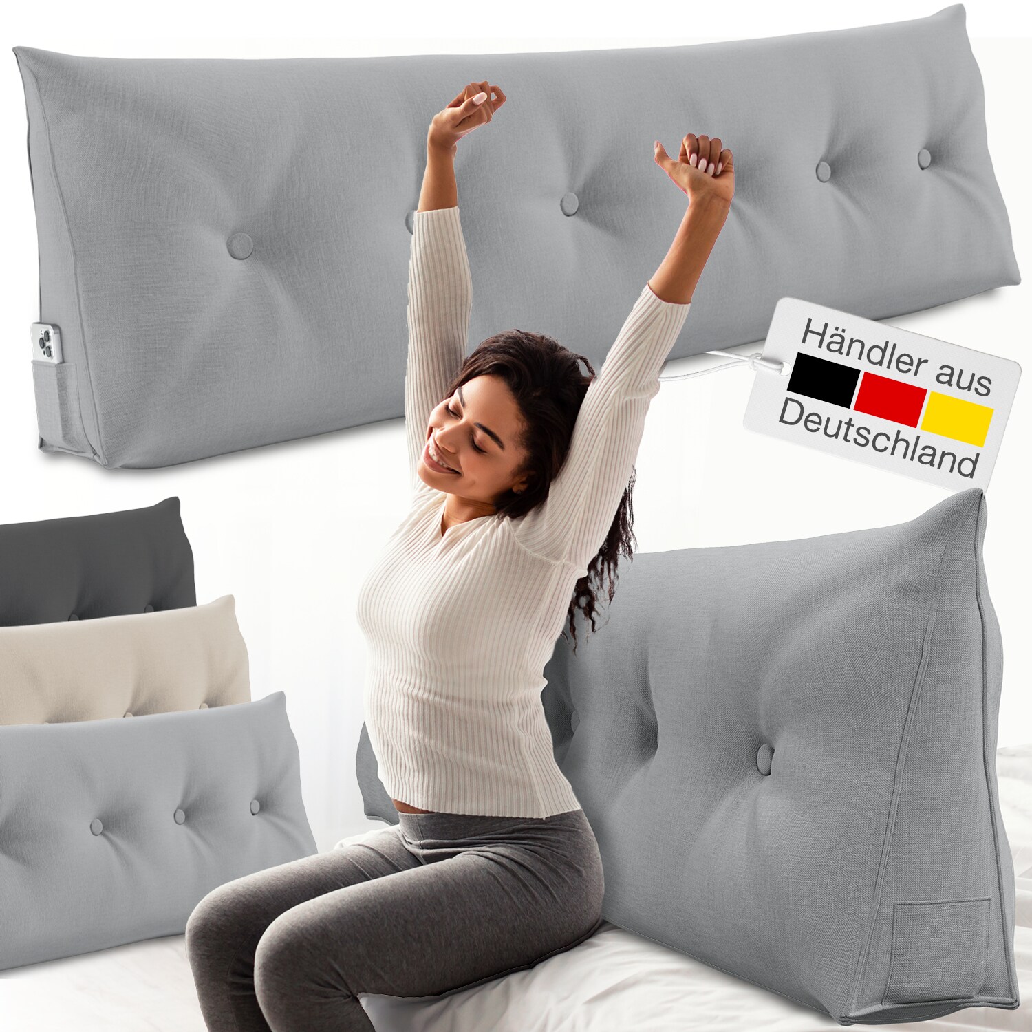 Bett- und Rückenstützkissen >Grau< 180cm