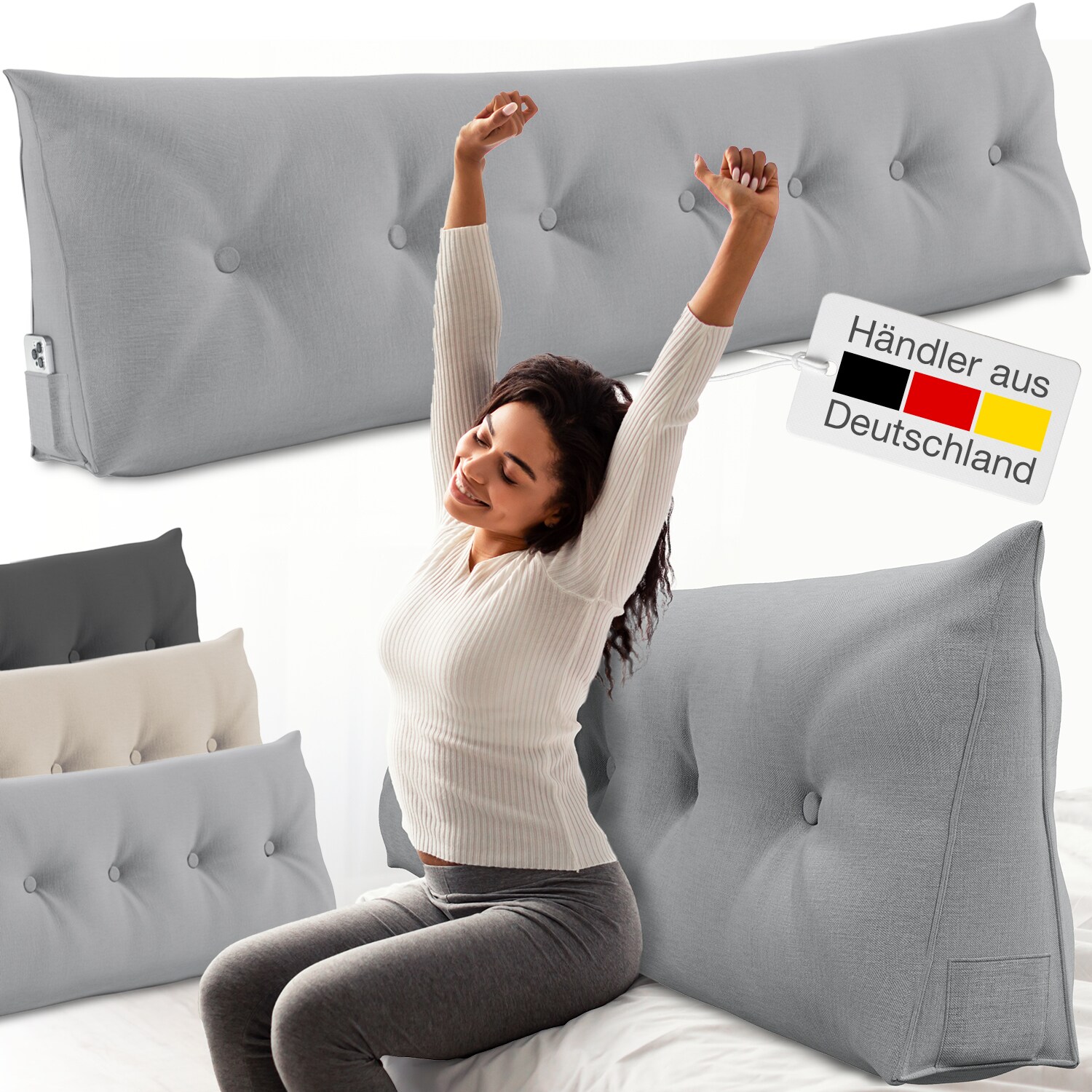 Bett- und Rückenstützkissen >Grau< 200cm
