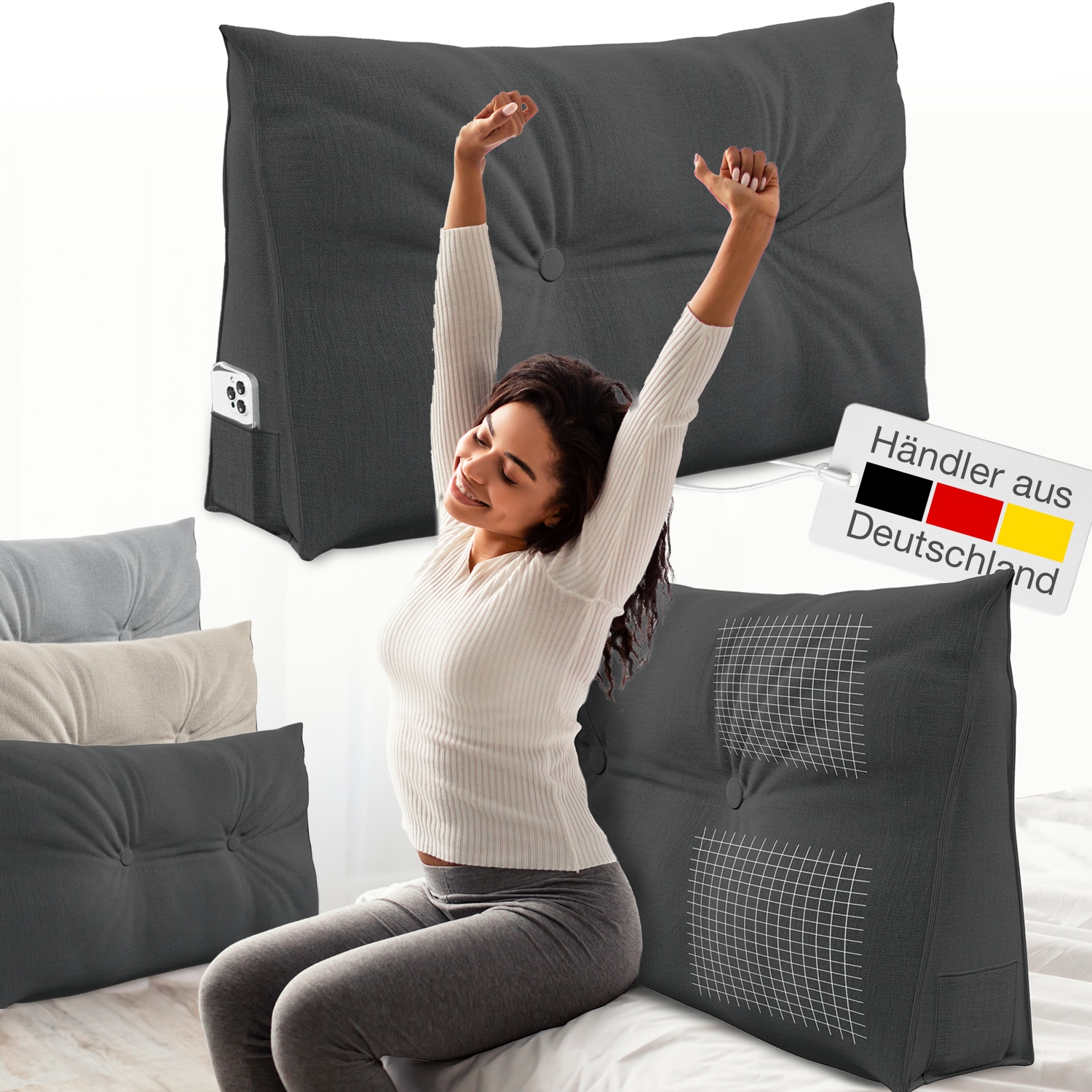 Bett- und R&uuml;ckenst&uuml;tzkissen >Anthrazit< 70cm - Bild 1