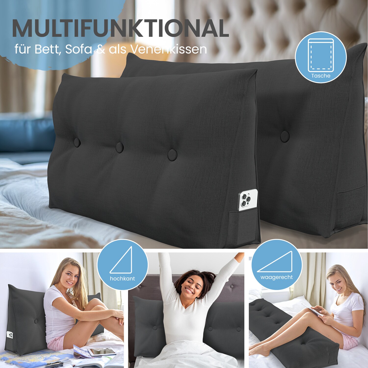 ELONEO Rückenkissen Bett- und Rückenstützkissen >Anthrazit< 70cm online kaufen bei Netto