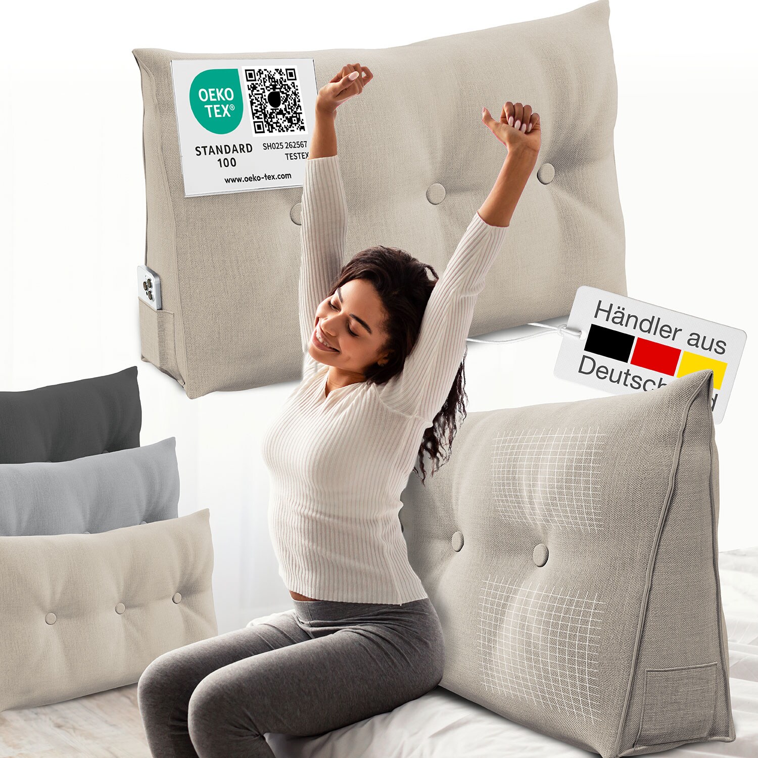 ELONEO Rückenkissen Bett- und Rückenstützkissen >Sand< 100cm