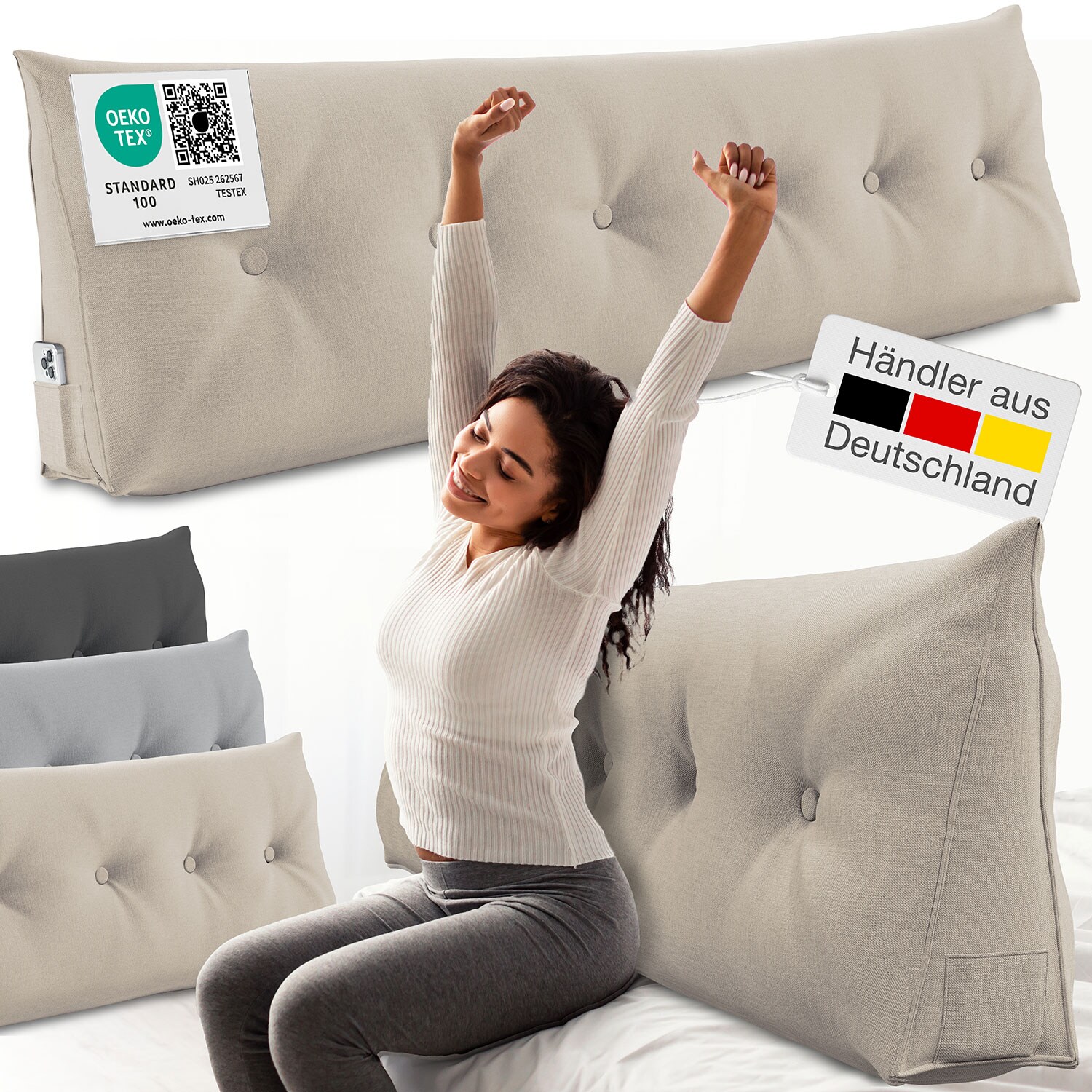 ELONEO Rückenkissen Bett- und Rückenstützkissen >Sand< 180cm