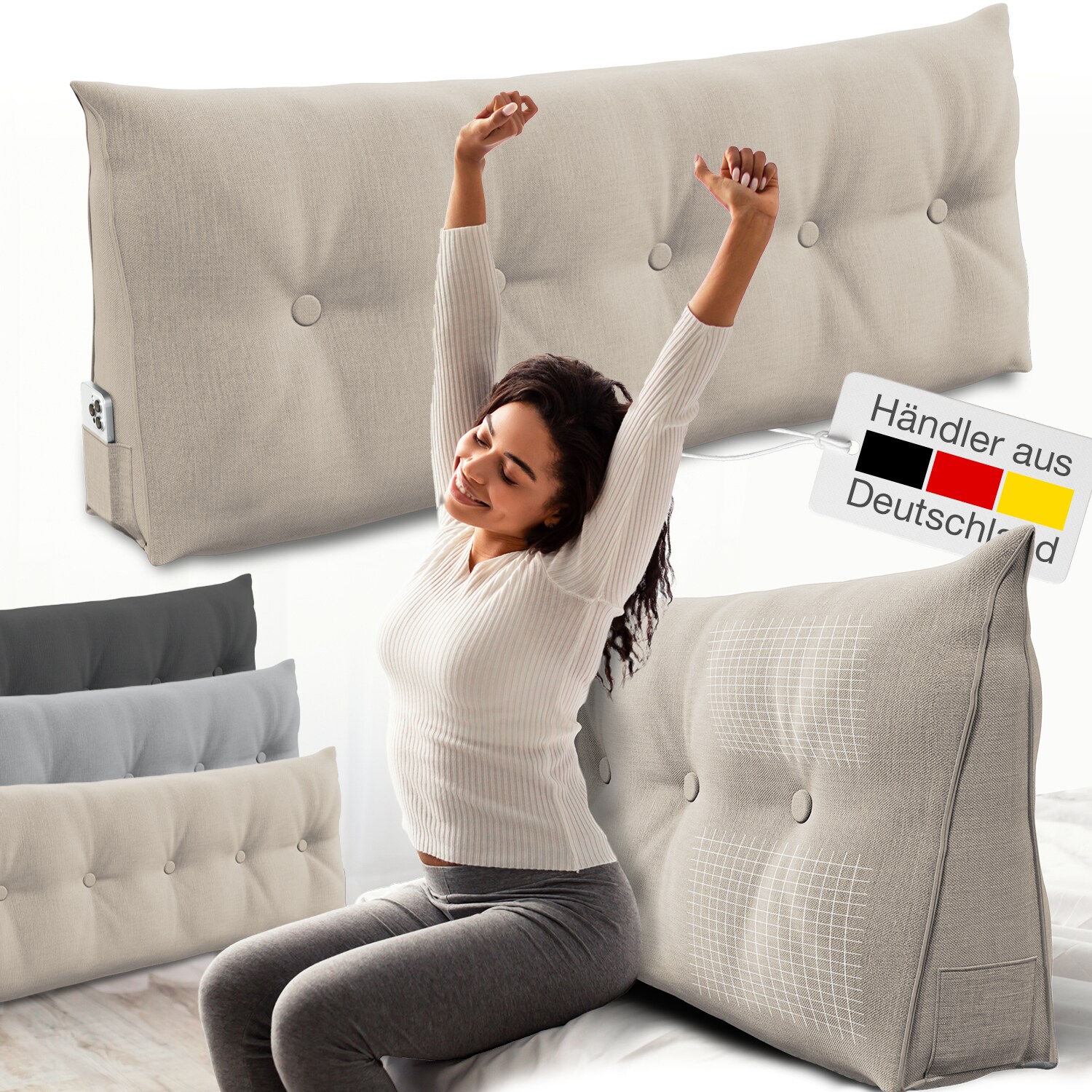 ELONEO Rückenkissen Bett- und Rückenstützkissen >Sand< 140cm