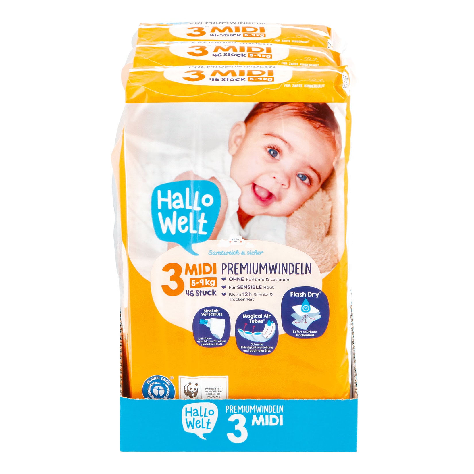 Hallo Welt Windeln Gr. 3 Midi 46 St&uuml;ck, 3er Pack - Bild 1