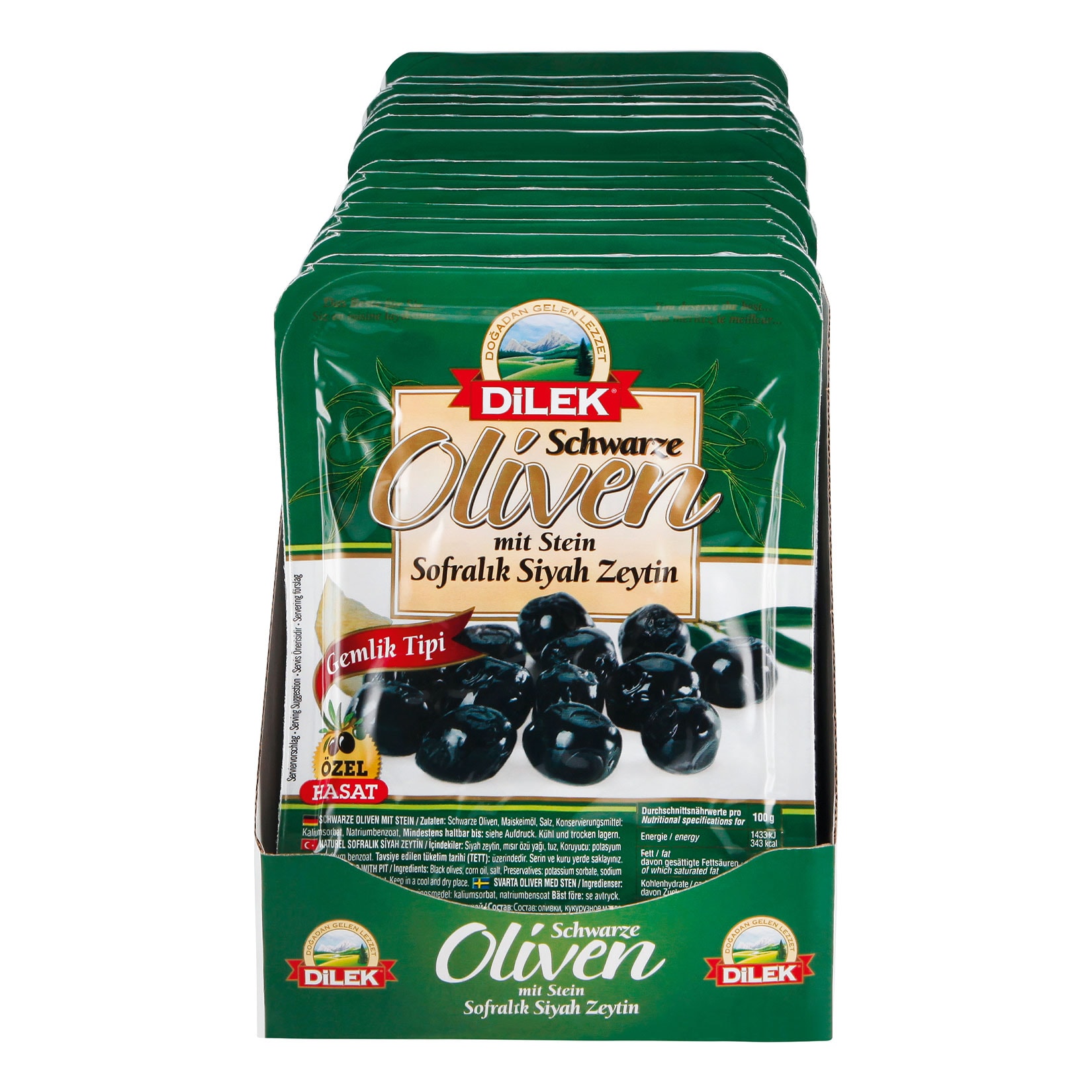 Dilek Schwarze Oliven "Gemlik Tipi" 400 g Abtropfgewicht, 15er Pack - Bild 1