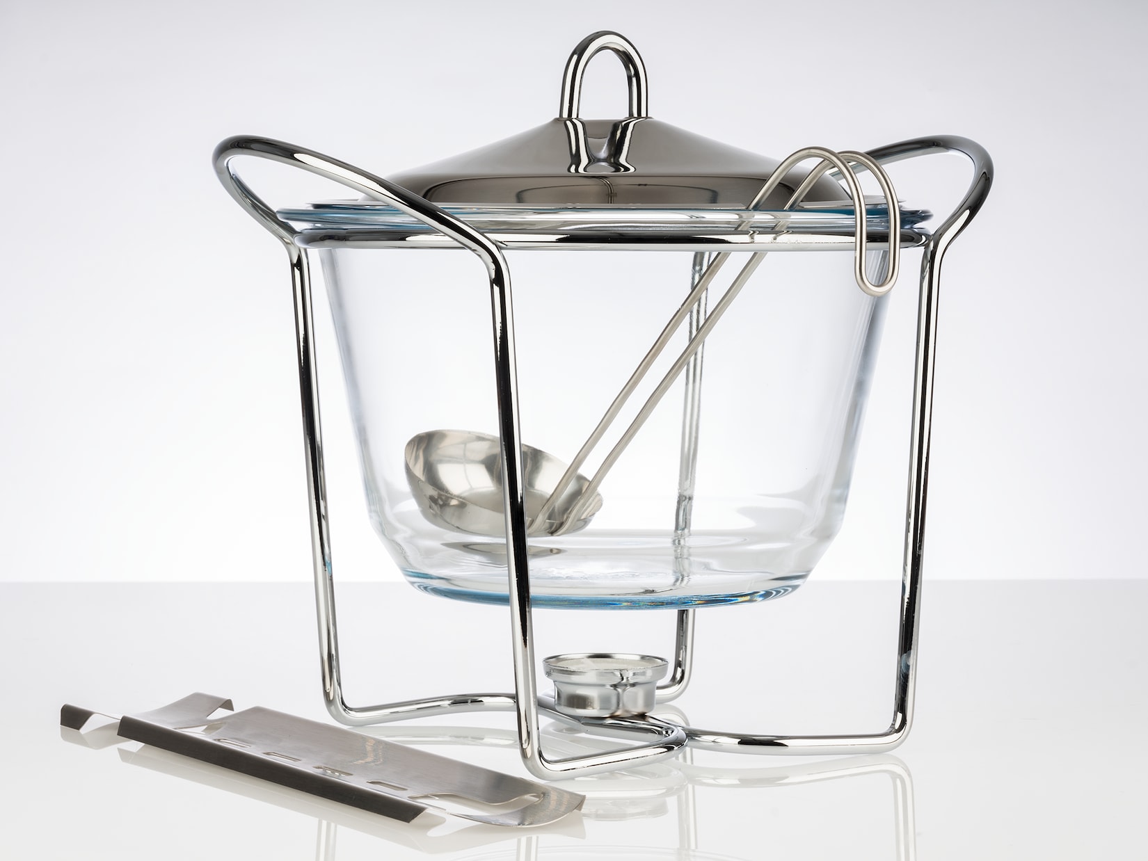APS Feuerzangenbowle mit Stövchen, Metall verchromt