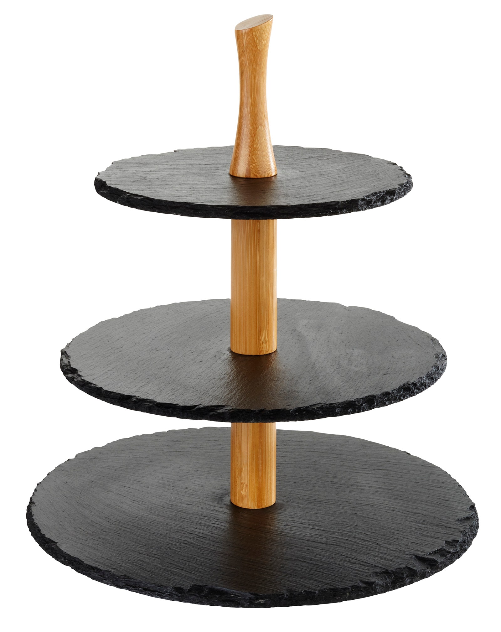 APS 3-stufige Etag&egrave;re Naturschiefer, Akazienholz rund - Bild 1