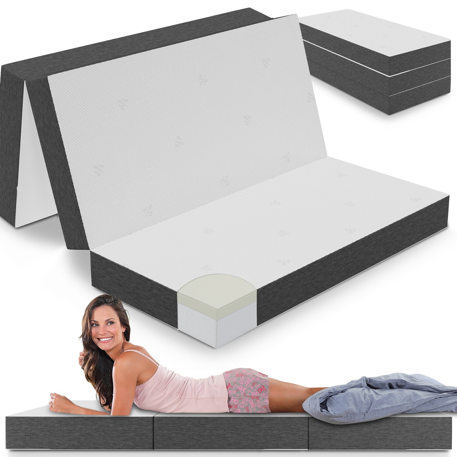 Bestschlaf Klappmatratze G&auml;stematratze &raquo;Deluxe&laquo; mit 4 cm Visko, 140x200x15cm, 15cm dick, wei&szlig;/grau - Bild 1