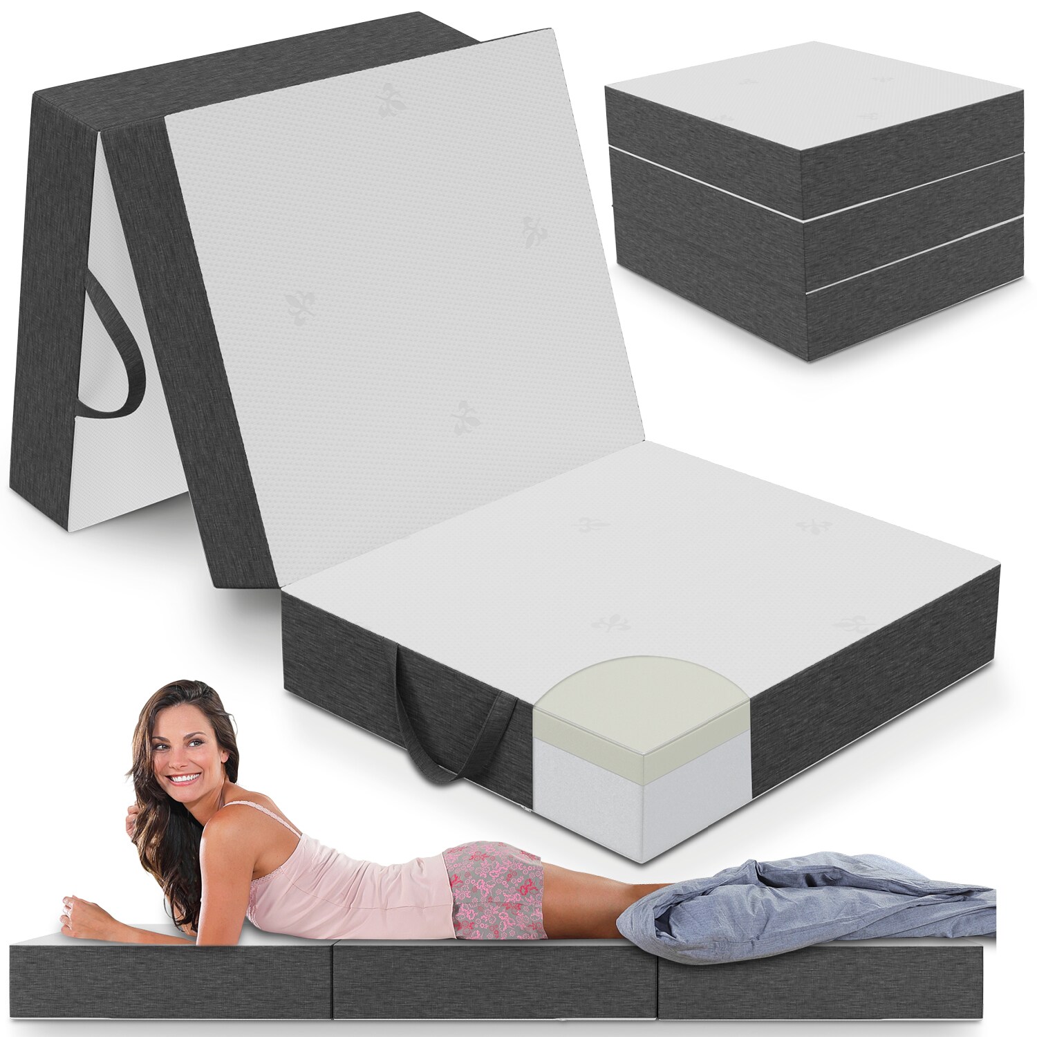 Bestschlaf Klappmatratze G&auml;stematratze &raquo;Deluxe&laquo; mit 4 cm Visko, 75x200x15cm, 15cm dick, wei&szlig;/grau - Bild 1