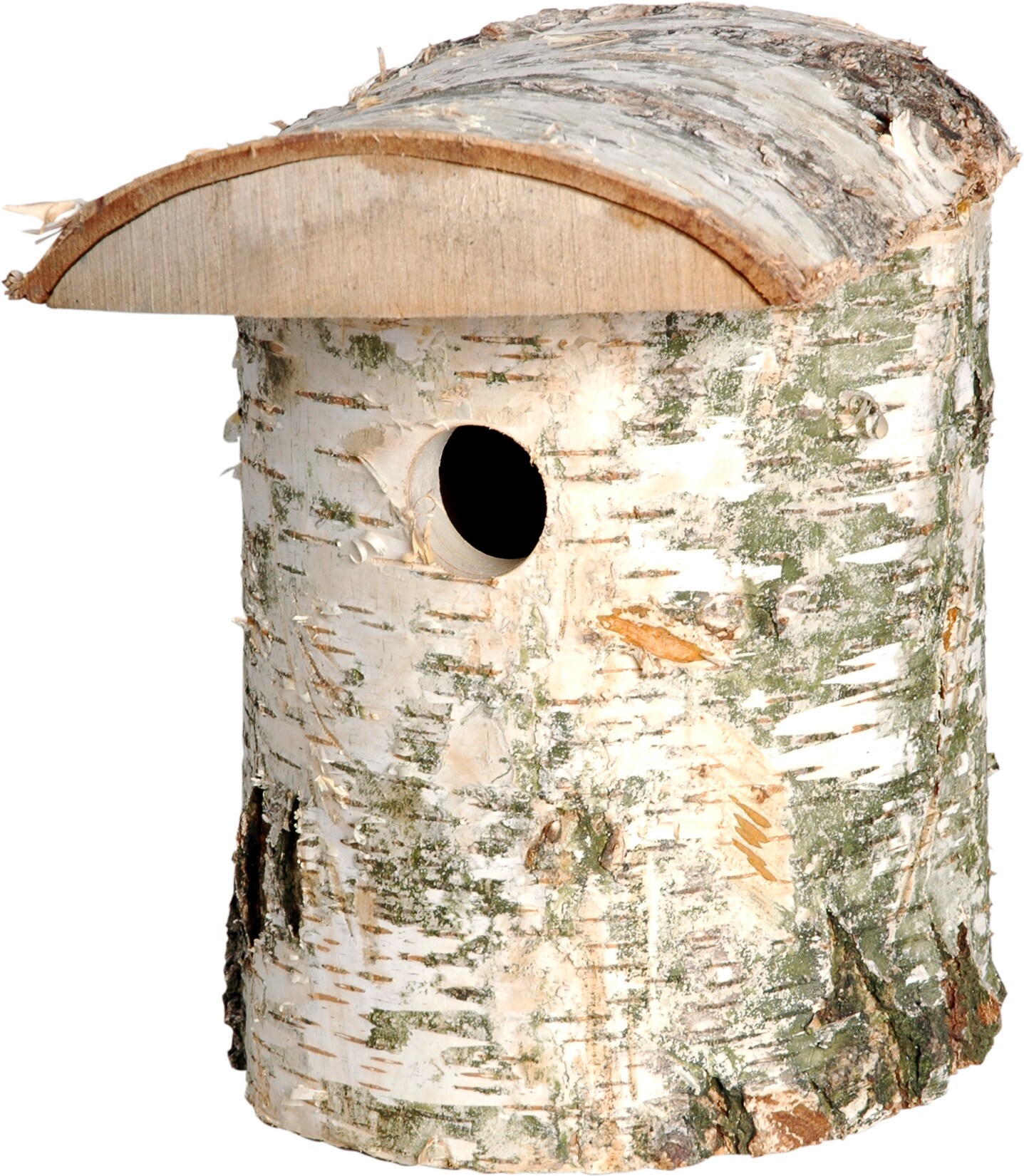 Naturbelassener Birkenholz-Nistkasten, Nisthilfe für Wildvögel, Loch Ø 32 mm, 14 x 14 x 22 cm, Birke | 04042085220061