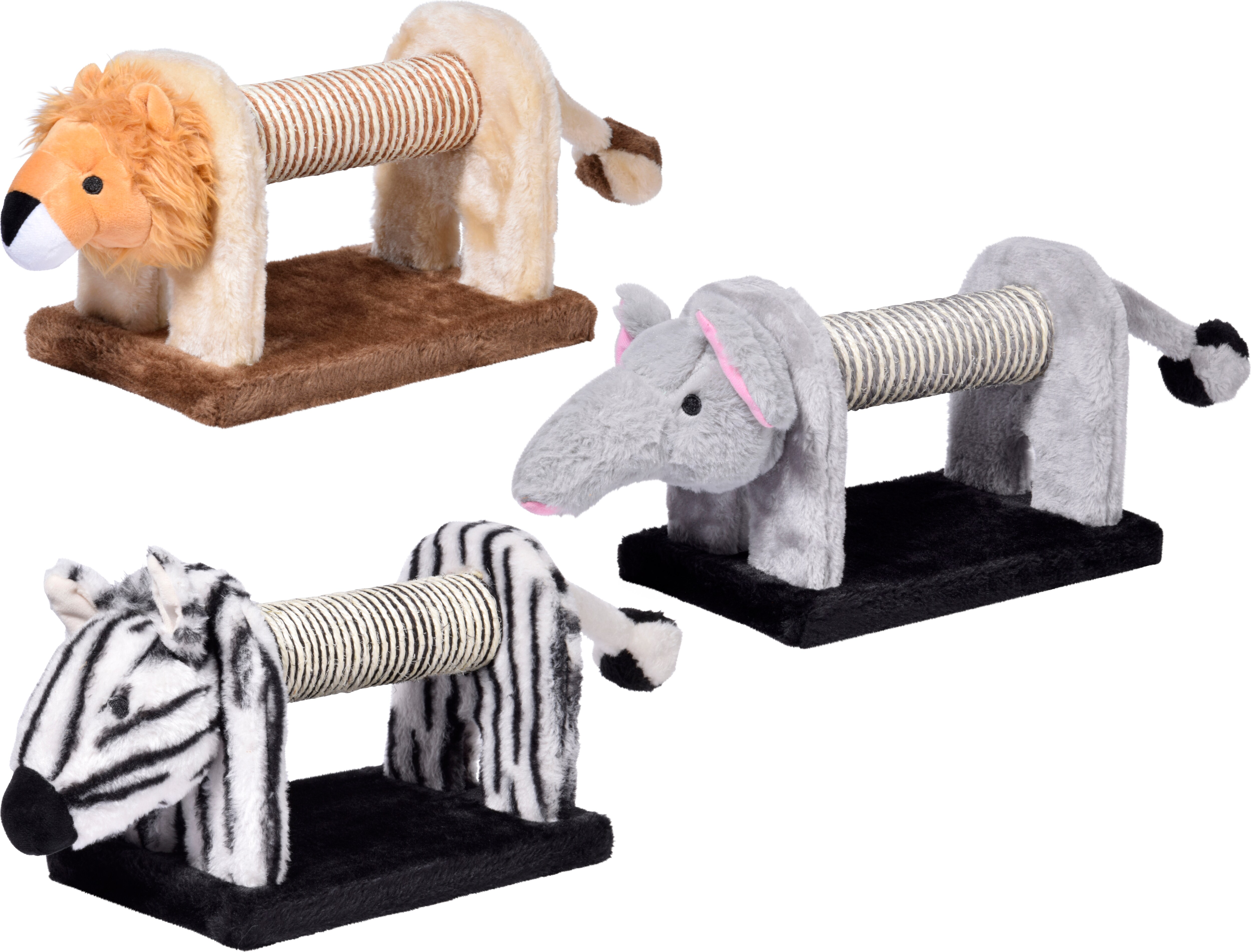 3er-Set Kratztiere f&uuml;r Katzen, Zebra, Elefant und L&ouml;we - Bild 1