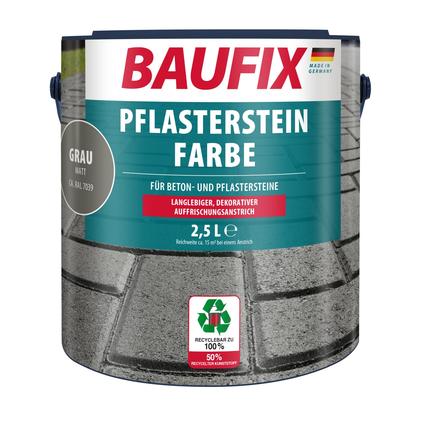 BAUFIX Pflasterstein Farbe grau matt, 2.5 Liter, Beton- und Bodenfarbe | 04014505072307