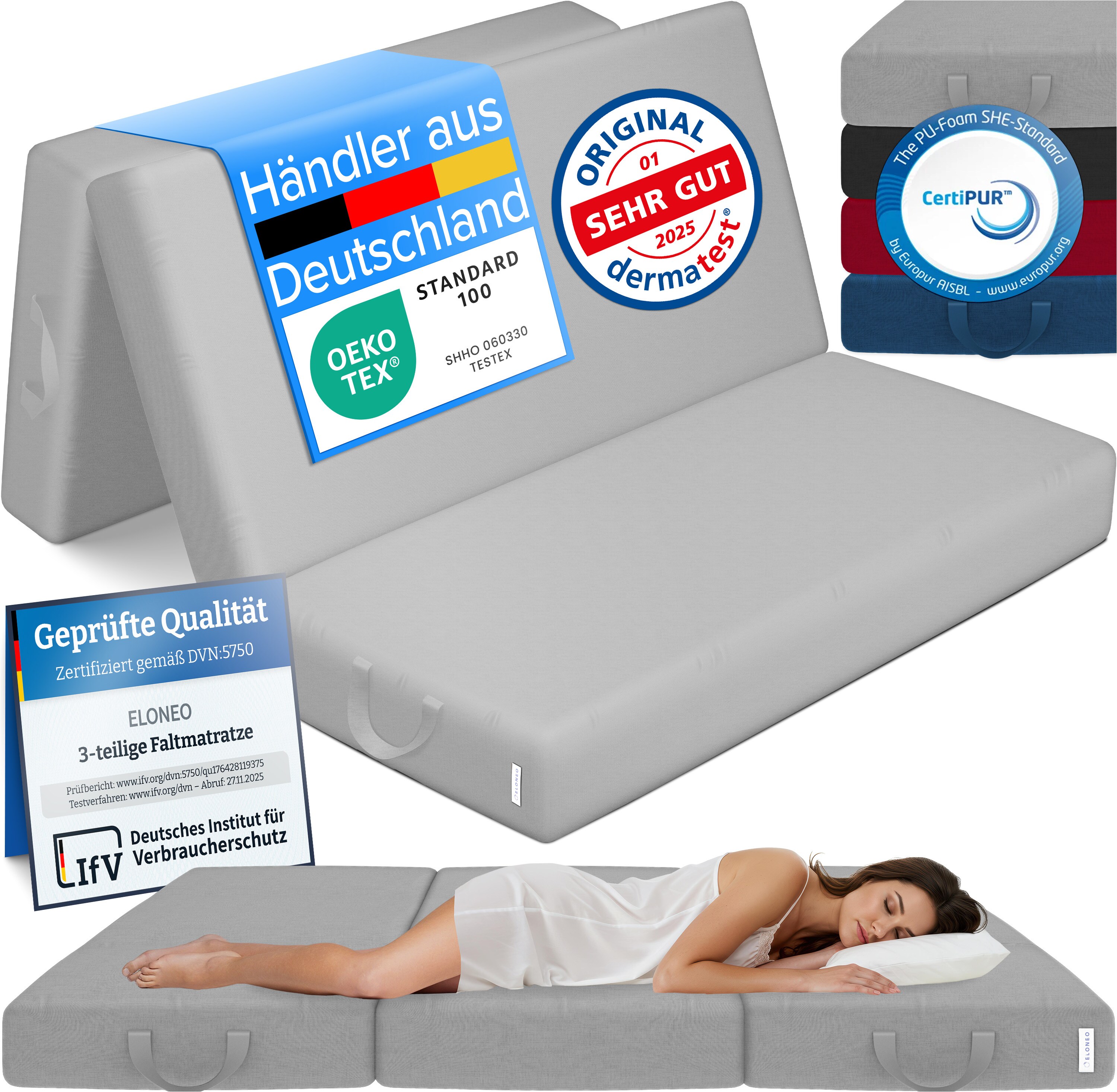 ELONEO Klappmatratze G&auml;stematratze, 120x195x15 cm, grau - Bild 1