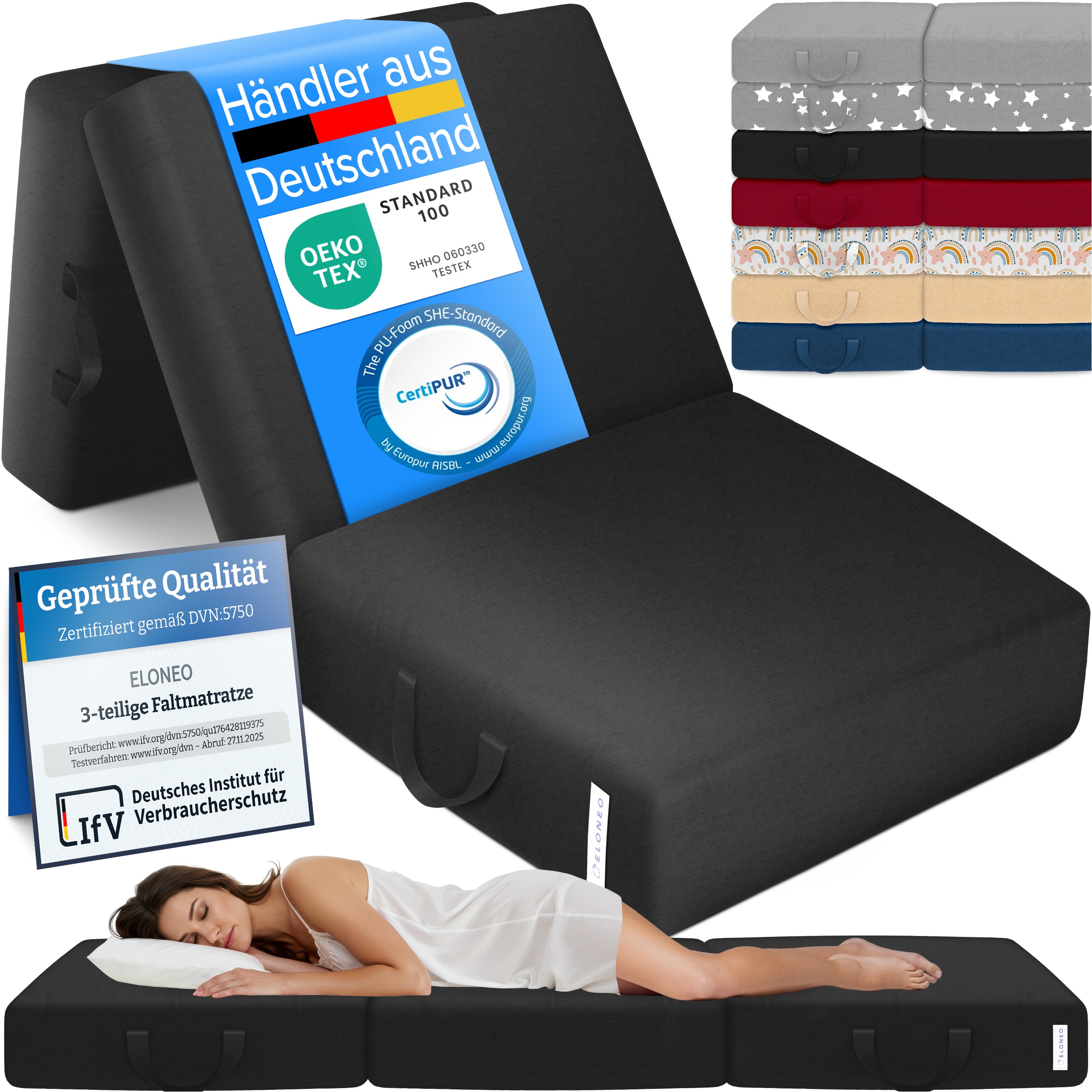 ELONEO Klappmatratze G&auml;stematratze, 90x200x15 cm, schwarz - Bild 1
