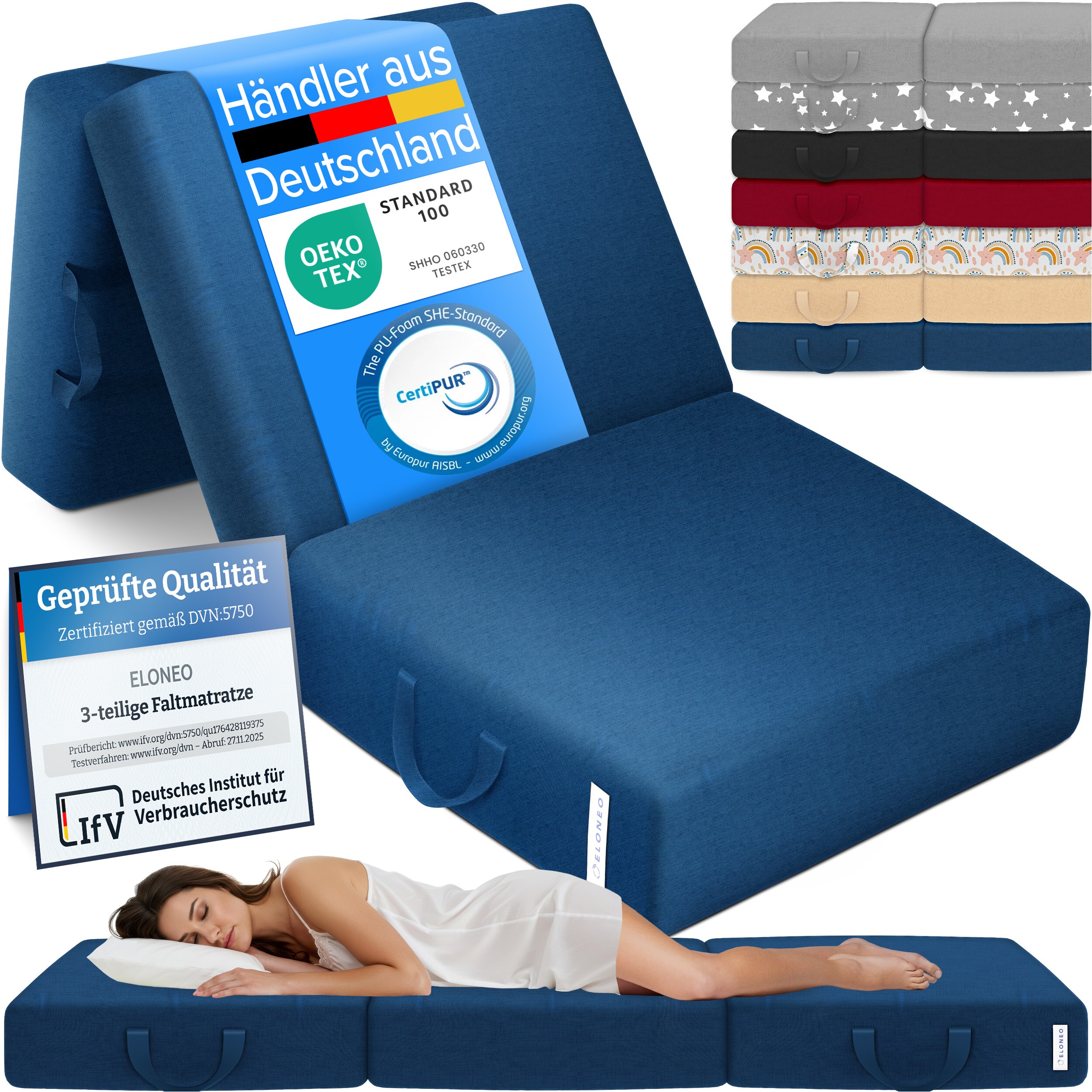 ELONEO Klappmatratze G&auml;stematratze, 90x200x15 cm, blau - Bild 1