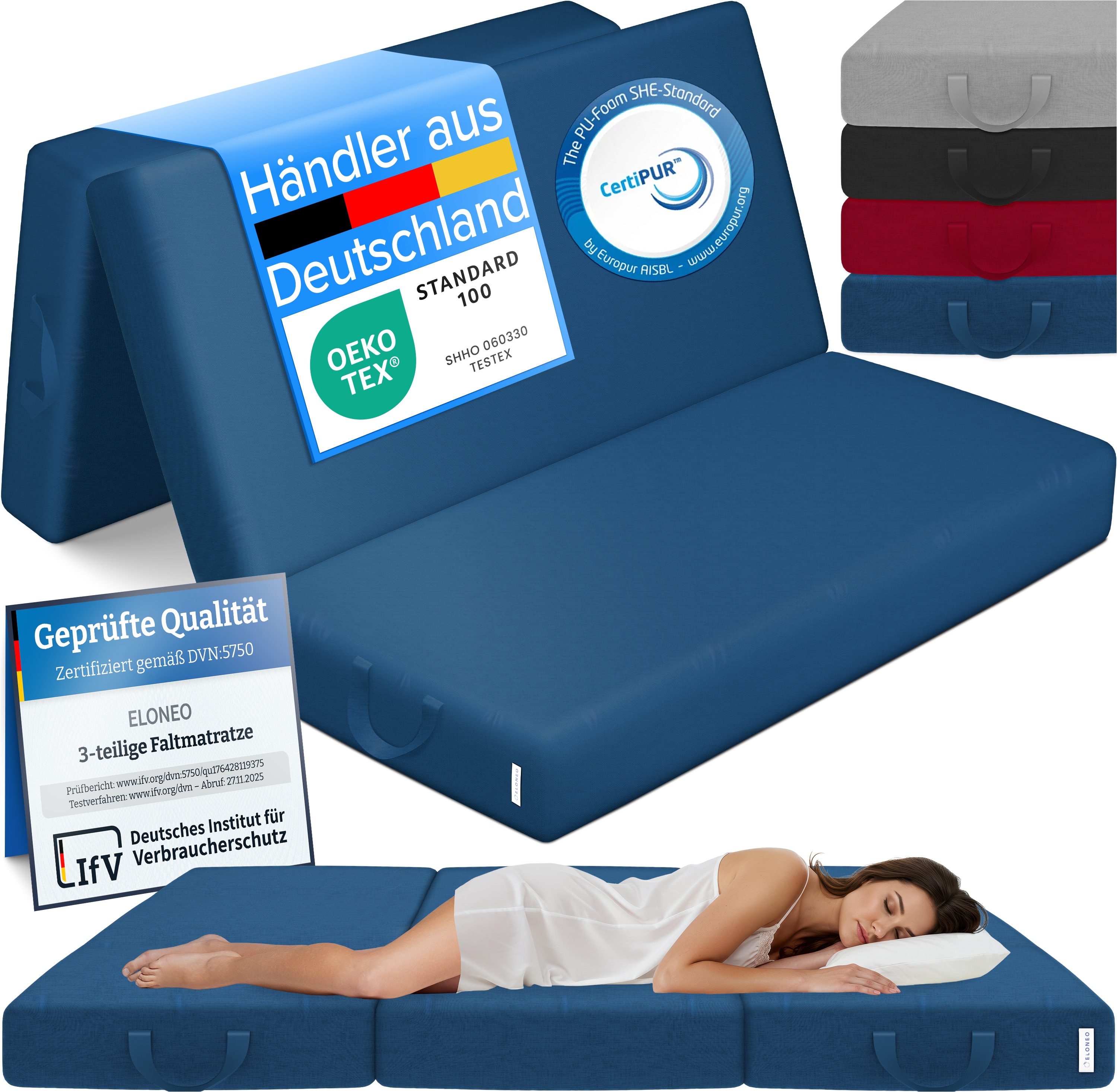 ELONEO Klappmatratze G&auml;stematratze, 120x195x15 cm, blau - Bild 1