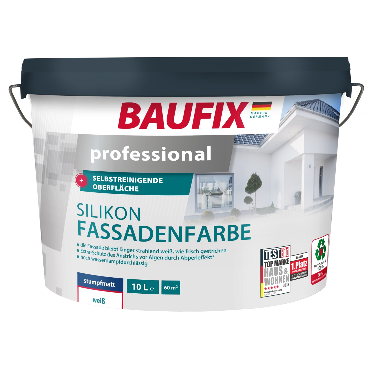 BAUFIX professional Silikon Fassadenfarbe weiss stumpfmatt, 10 Liter, Außenwand Farbe | 04014505071843