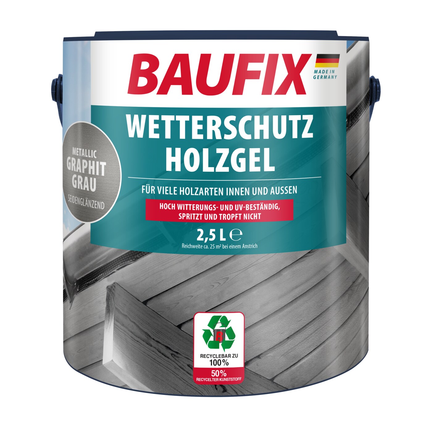 BAUFIX Metallic Wetterschutz-Holzgel graphitgrau seidenglänzend, 2.5 Liter, Holzlasur | 04014505071867