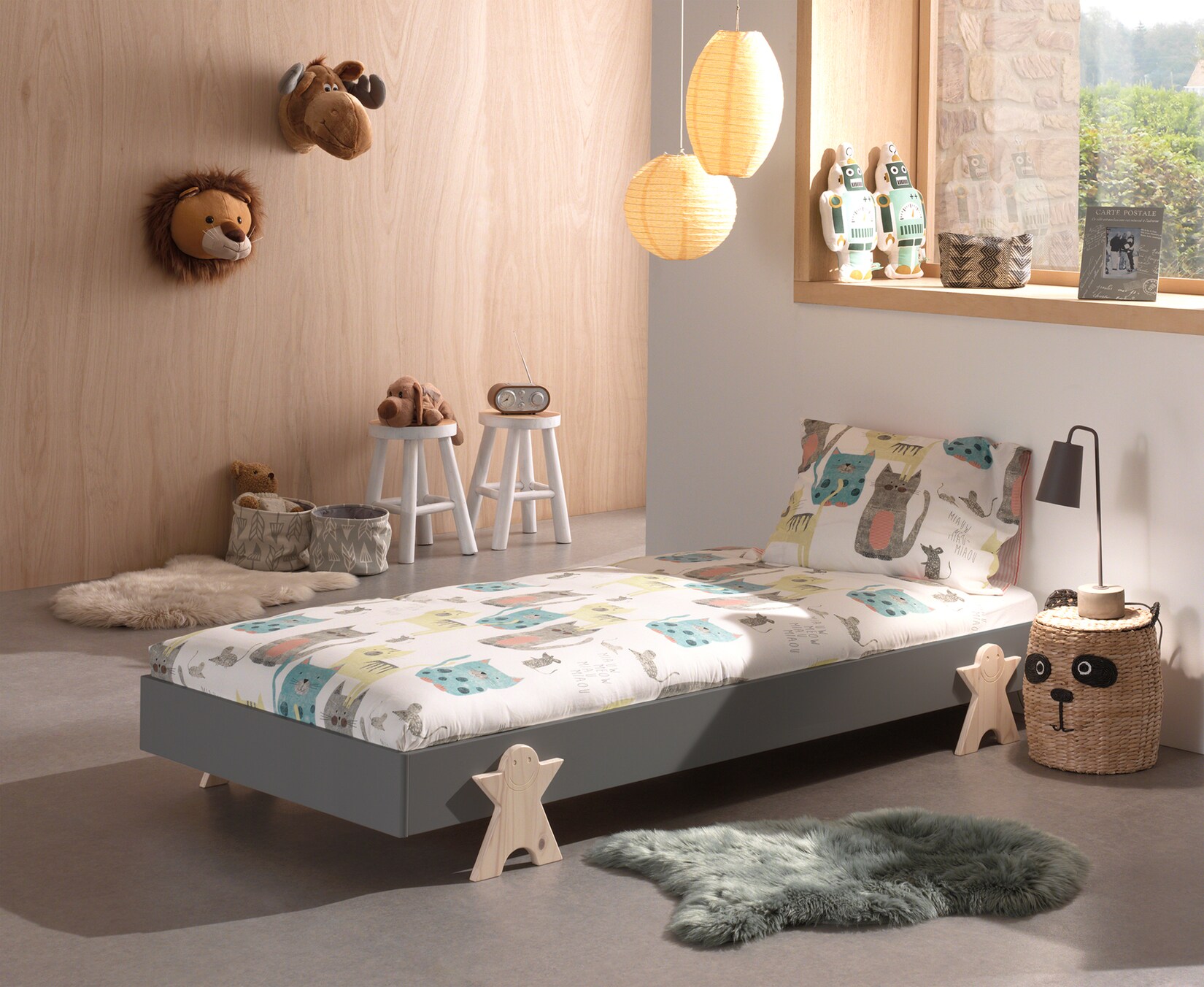 Modulo Einzelbett/Stapelbett 90 x 200 cm Liegefläche, grau lackiert, versch. Ausführungen