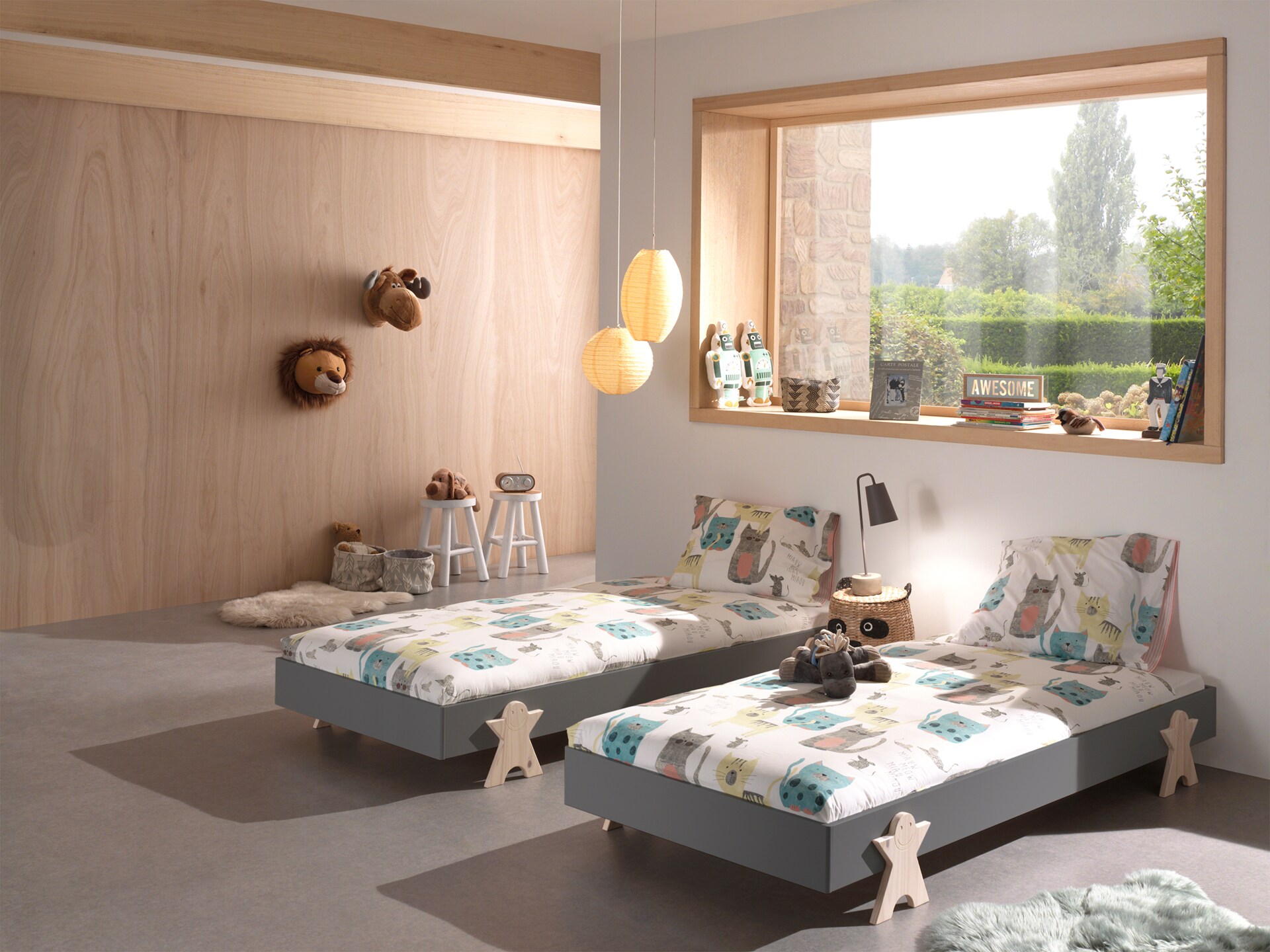 Modulo Art. Set best. aus 2 Einzelbetten/Stapelbetten je 90 x 200 cm Liegefl&auml;che, grau lackiert, versch. Ausf&uuml;hrungen - Bild 1