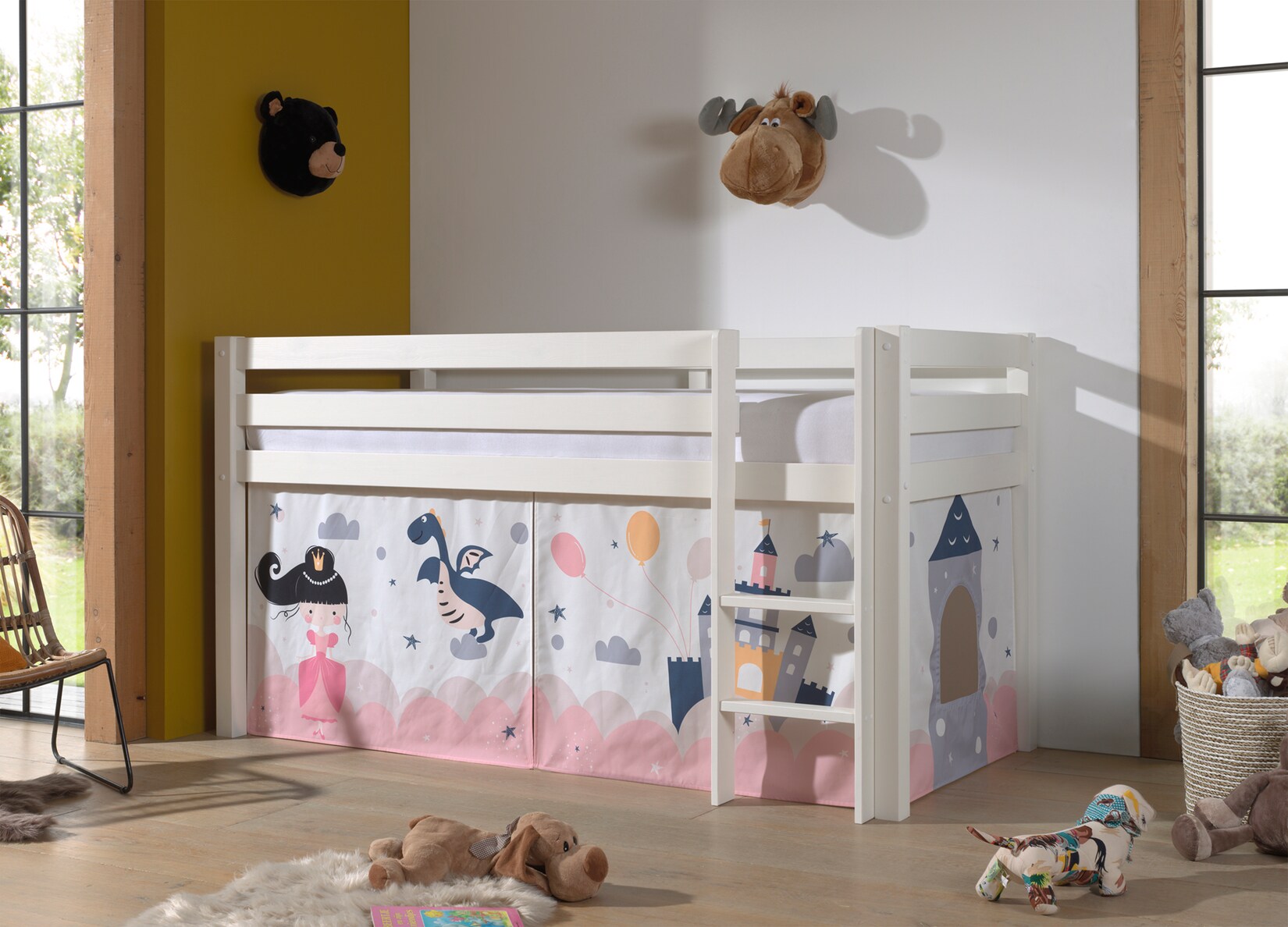 Halbhohes Bett PINO, mit Textilset „Princess Sophie“, Ausf. Kiefer massiv versch. Farben | 05420070236348
