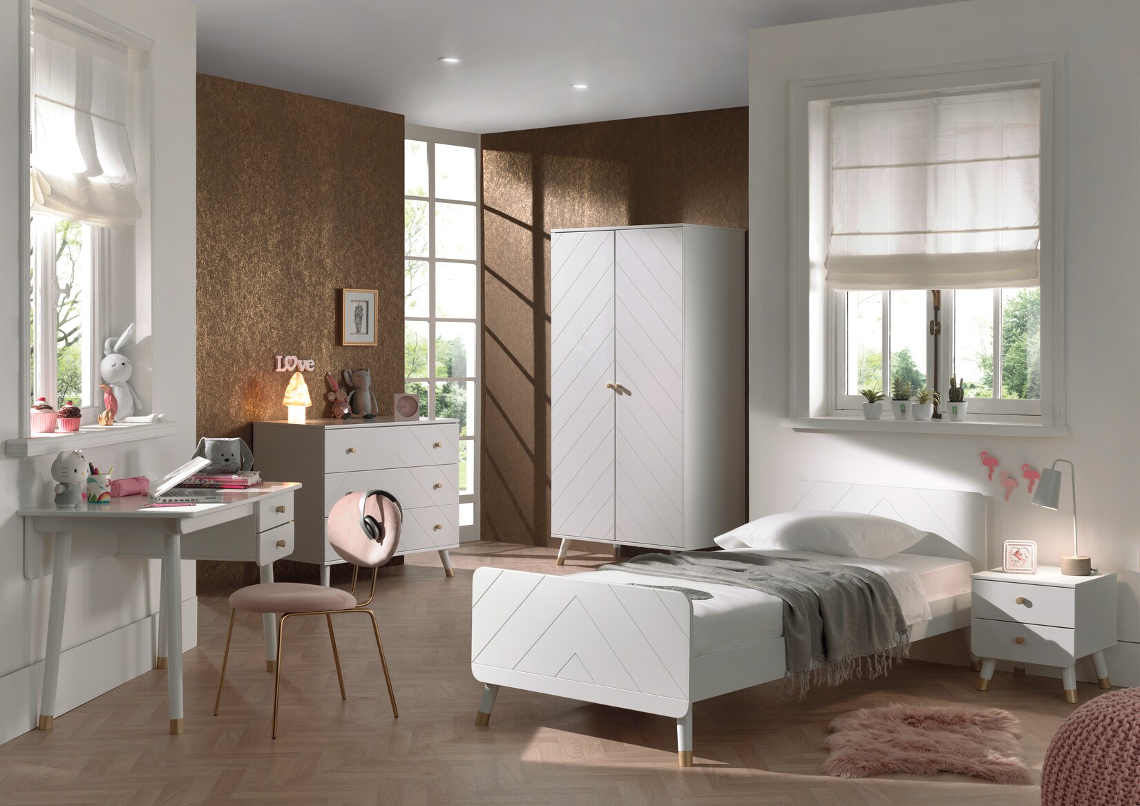 BILLY Jugendzimmer Set 4-tlg. best. aus: Bett 90 x 200 cm, Nachtkonsole, Schreibtisch und Schubladen Kommode | 05420070238052