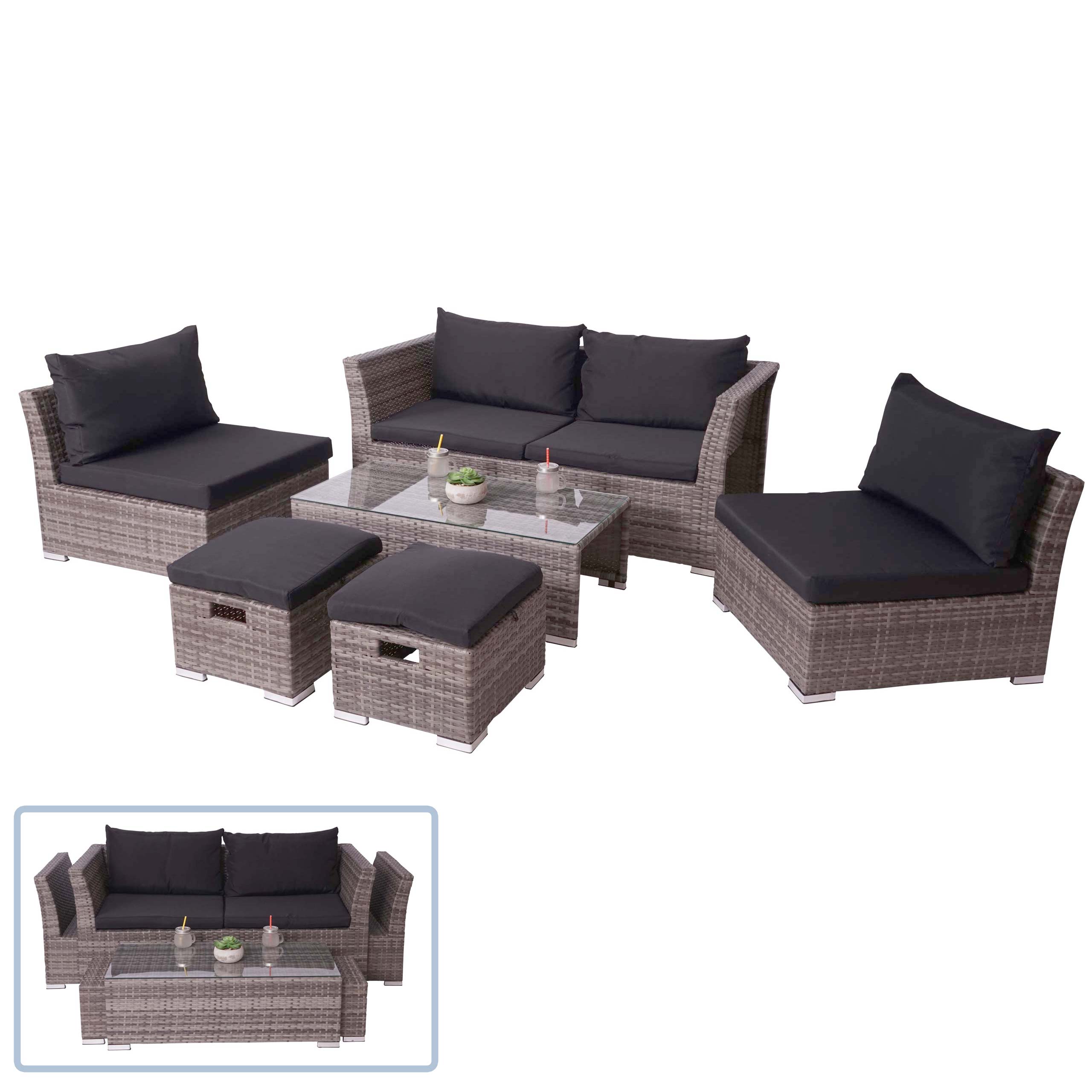 Poly-Rattan Garnitur MCW-J36, Balkon-/Garten-/Lounge-Set Sitzgruppe Sofa ~ grau, Kissen schwarz - Bild 1