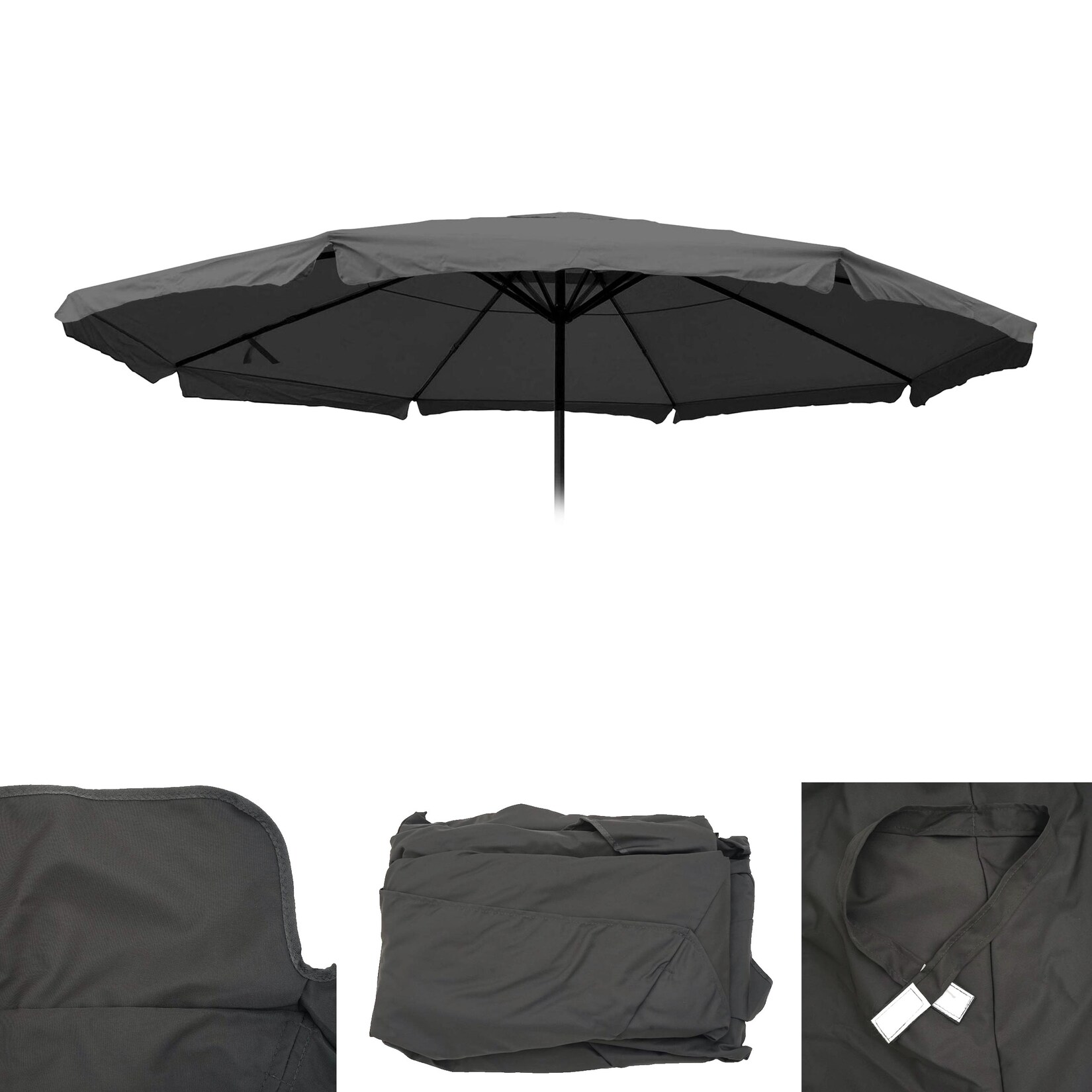 Ersatz-Bezug für Sonnenschirm Carpi Pro, Gastronomie Marktschirm mit Volant Ø 5m, Polyester ~ anthrazit