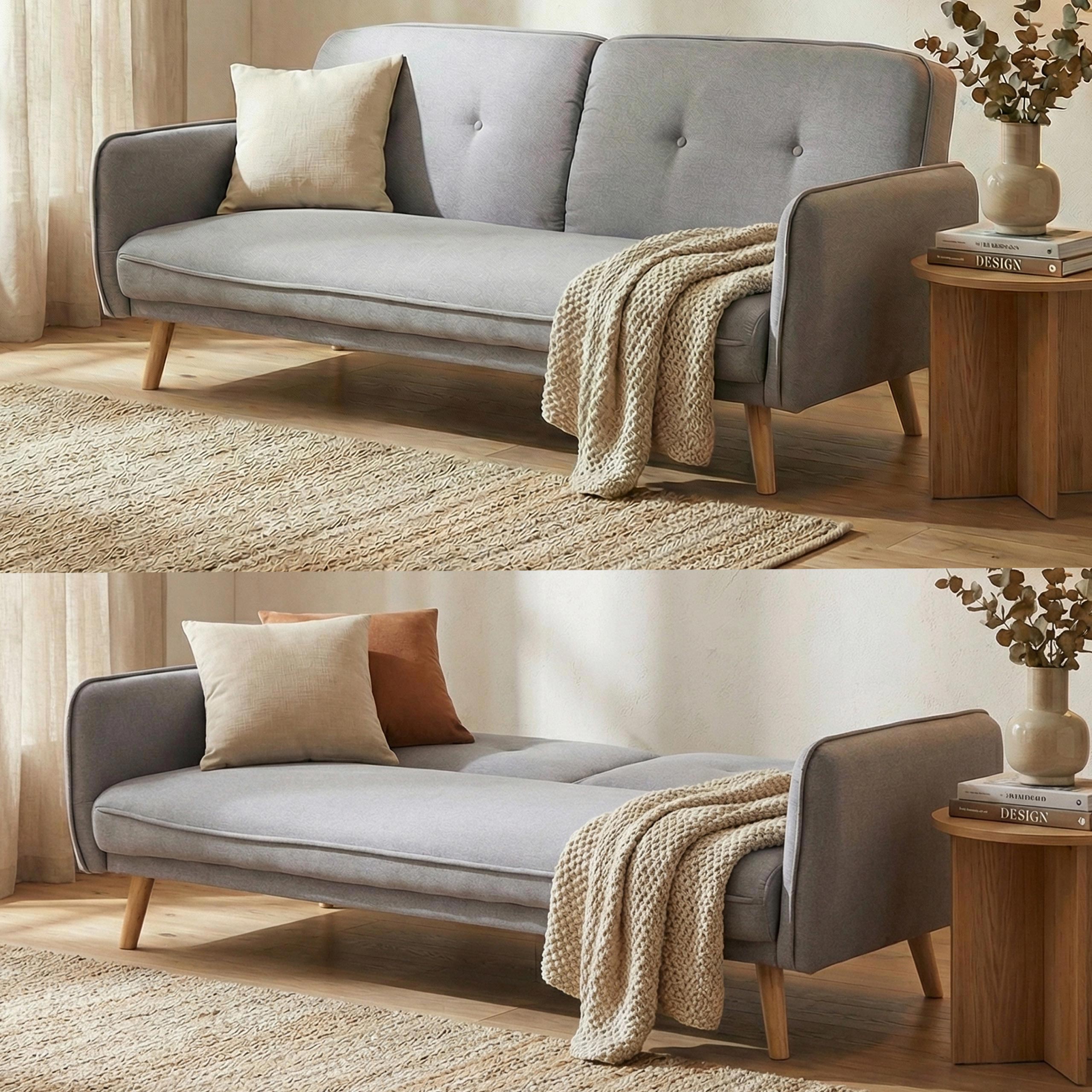 Schlafsofa MCW-J18, Couch Klappsofa G&auml;stebett Bettsofa, Schlaffunktion Stoff/Textil 185cm ~ grau - Bild 1