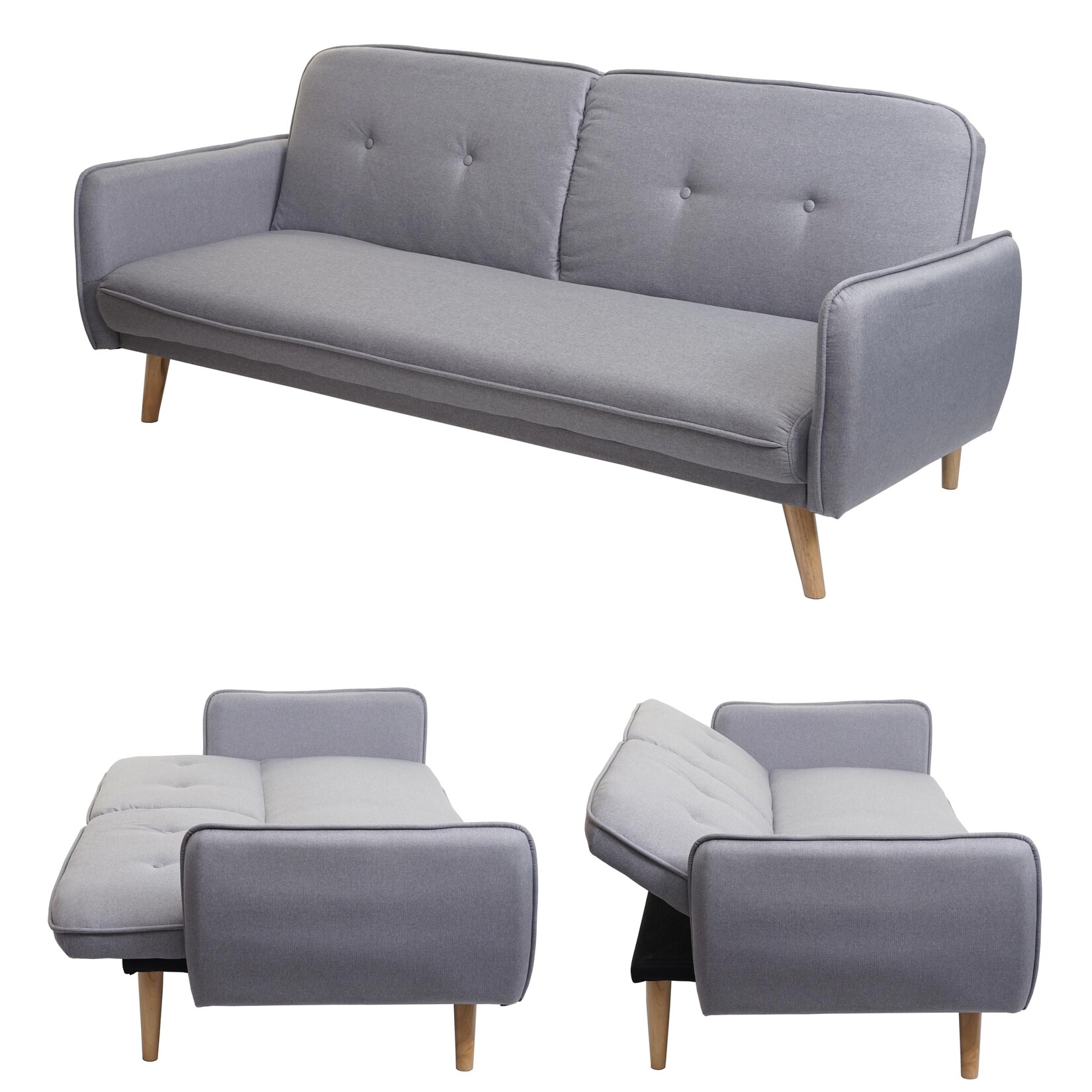 Schlafsofa MCW-J18, Couch Klappsofa Gästebett Bettsofa, Schlaffunktion Stoff/Textil 185cm ~ grau | 04057651494241
