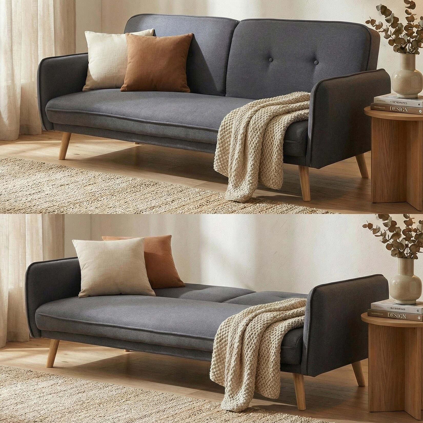 Schlafsofa MCW-J18, Couch Klappsofa Gästebett Bettsofa, Schlaffunktion Stoff/Textil 185cm ~ anthrazit-grau