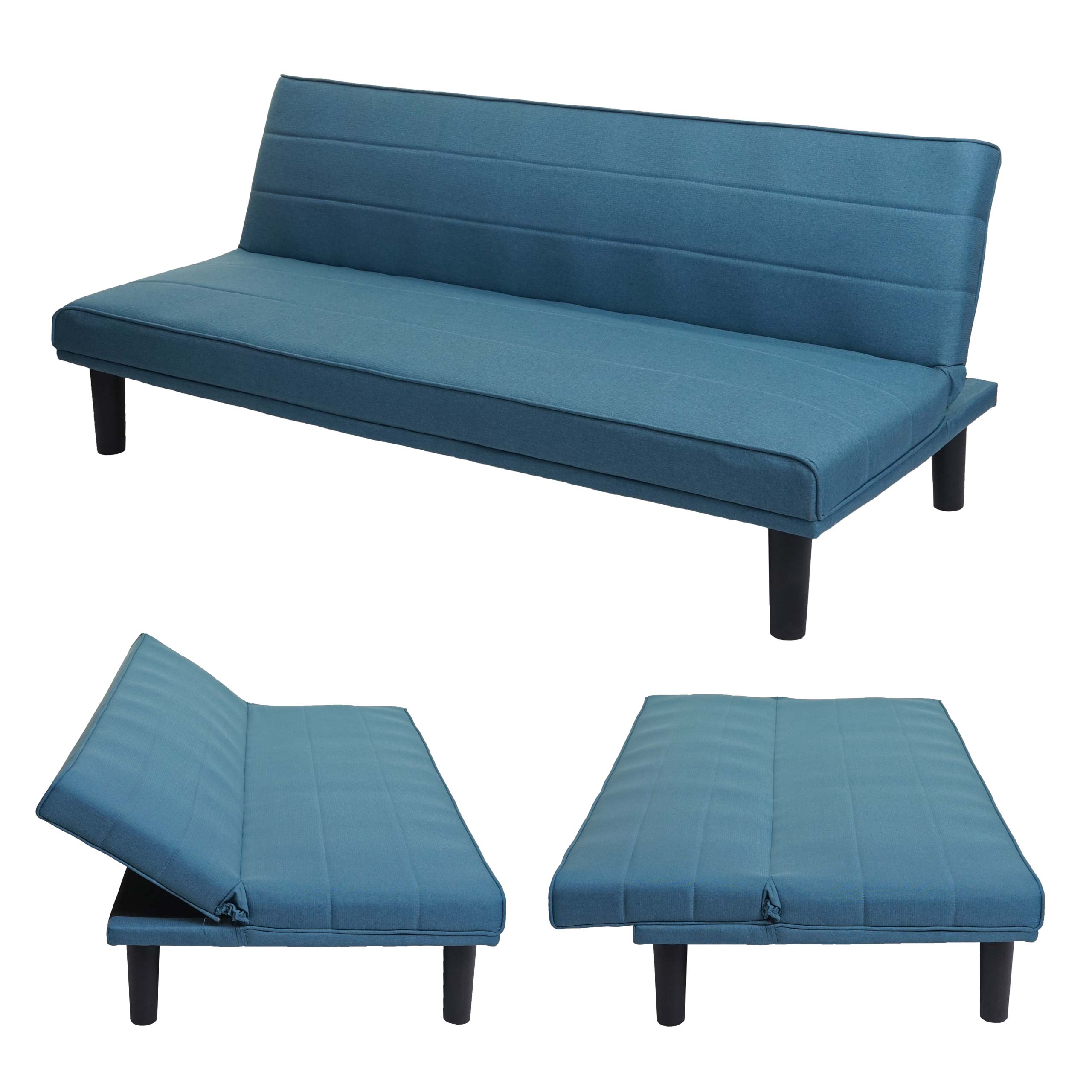 Schlafsofa MCW-J17, Couch Klappsofa G&auml;stebett Bettsofa, Schlaffunktion Stoff/Textil 165cm ~ t&uuml;rkis-blau - Bild 1