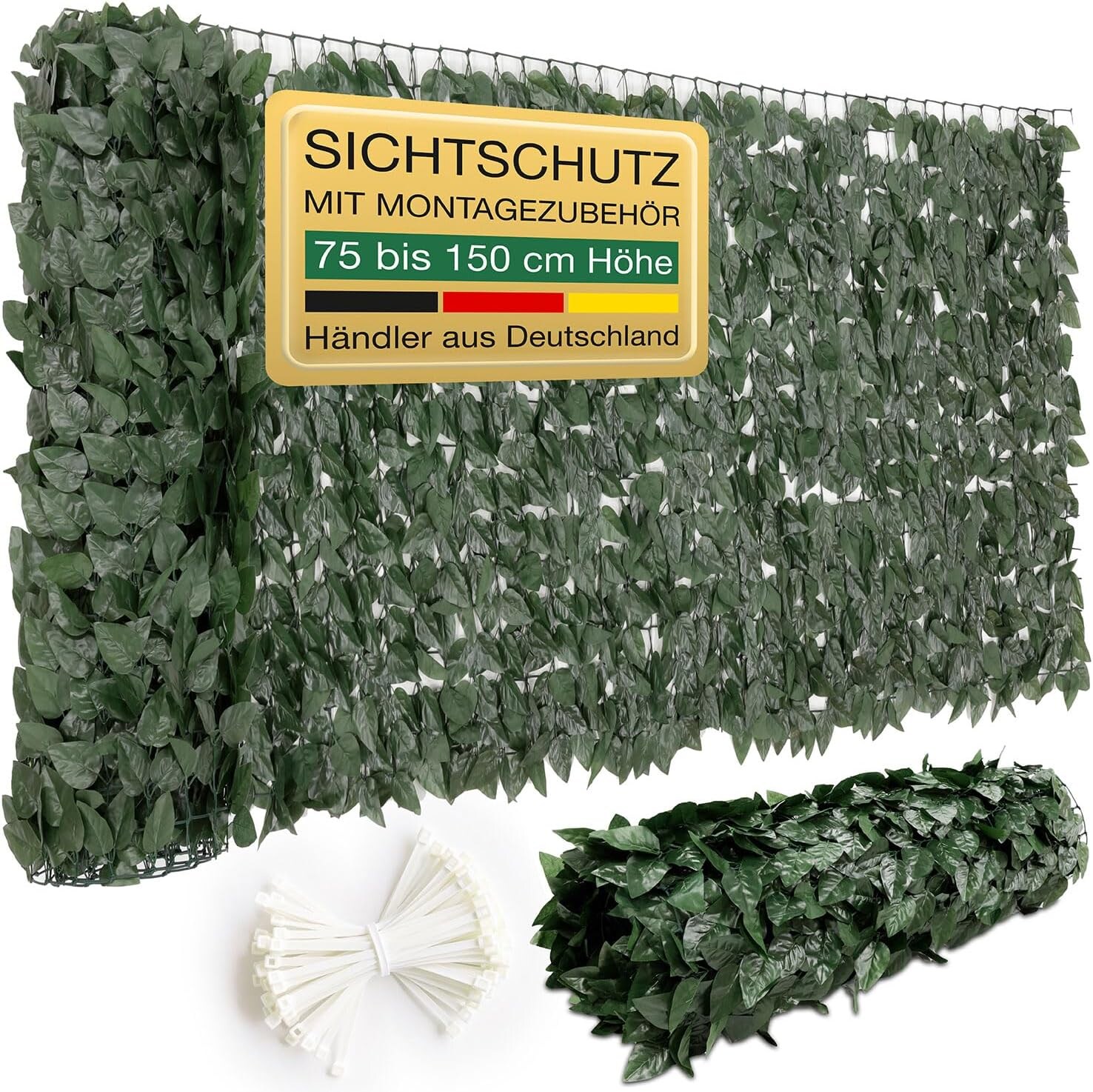 ELONEO Balkon Sichtschutz wetterfest, 300 x 100 cm in Blätteroptik, Balkonverkleidung inkl. 20 Kabelbindern, Sichtschutz Zaun, Sichtschutz Garten, Sichtschutz Terasse, grün