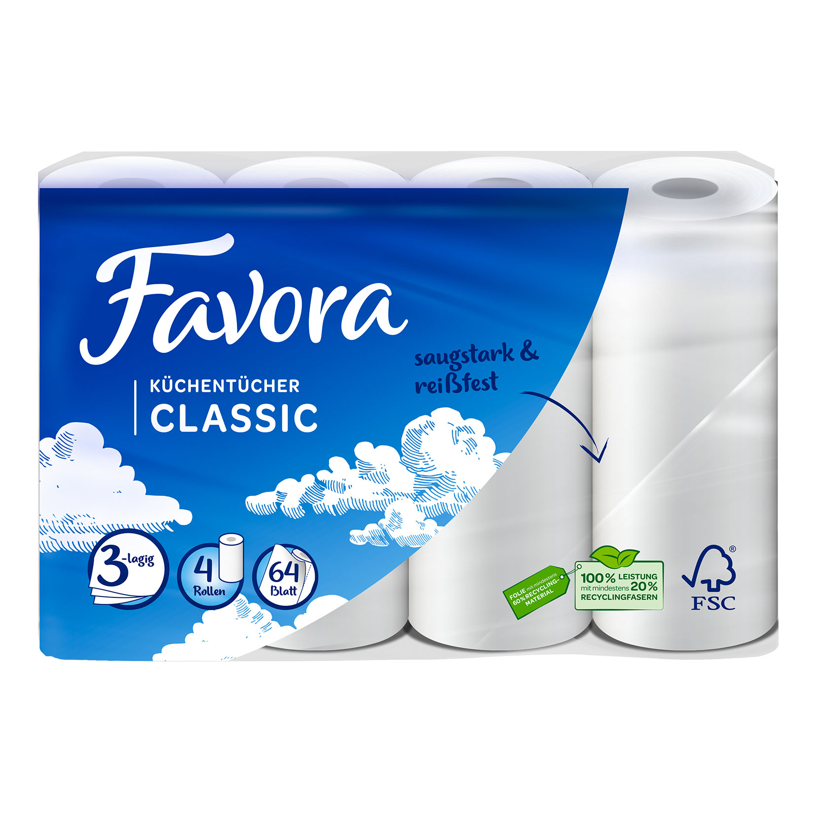 Favora K&uuml;chent&uuml;cher 3-lagig 4 x 64 Blatt - Bild 1
