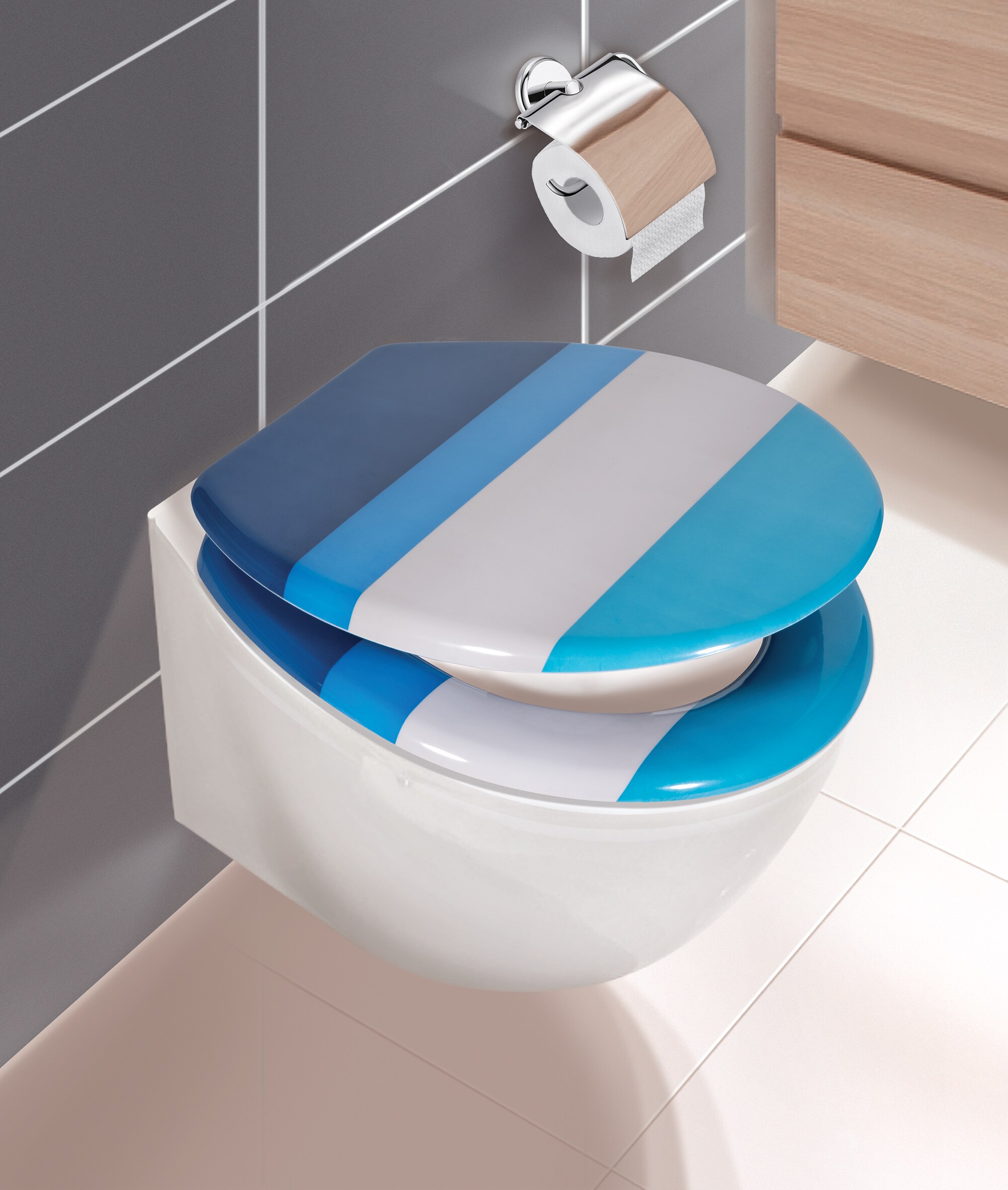 Dekor WC Sitz mit Motiv Streifen blau , versch. Ausf&uuml;hrungen - Bild 1
