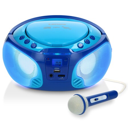 Lenco - Tragbares FM-Radio mit CD/MP3-Player - - Karaoke - Mikrofon Lichteffekte - Blau online bei Netto