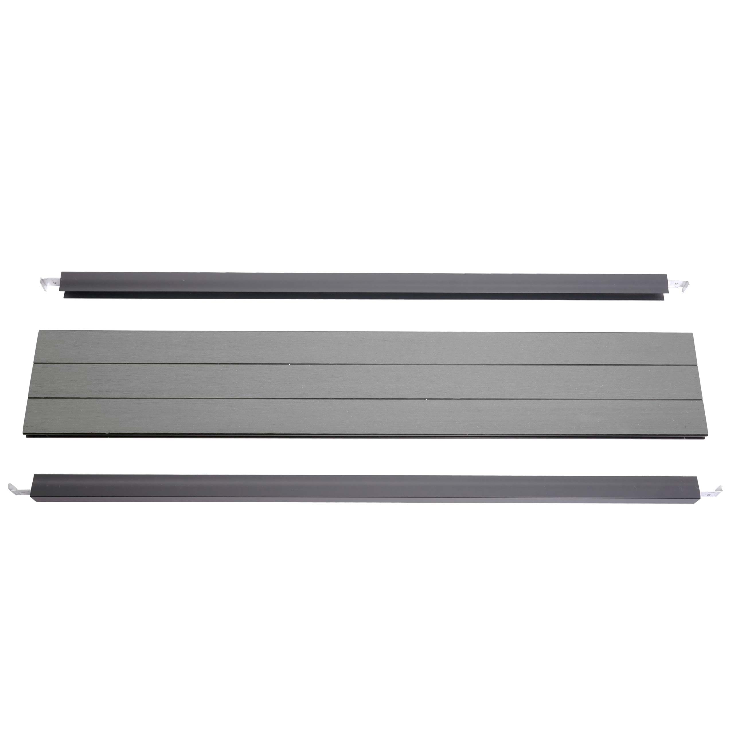 Abschluss-Set f&uuml;r WPC-Sichtschutz Savoie, Abschlussprofil Windschutz, Alu-Pfosten ~ 90cm, grau - Bild 1