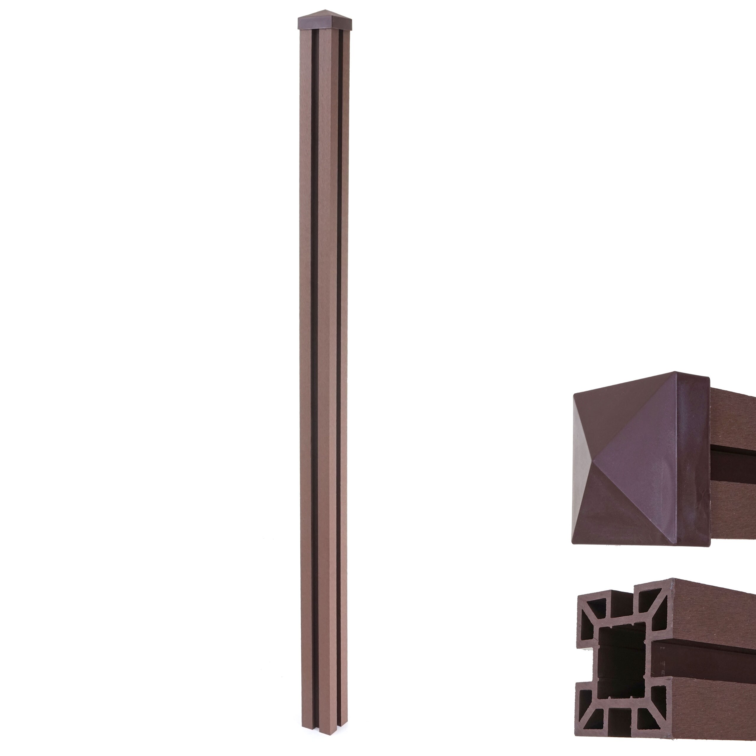 WPC-Pfosten Savoie-WPC-Zaun, Pfeiler Pfahl, Stecksystem ~ 240cm, braun - Bild 1