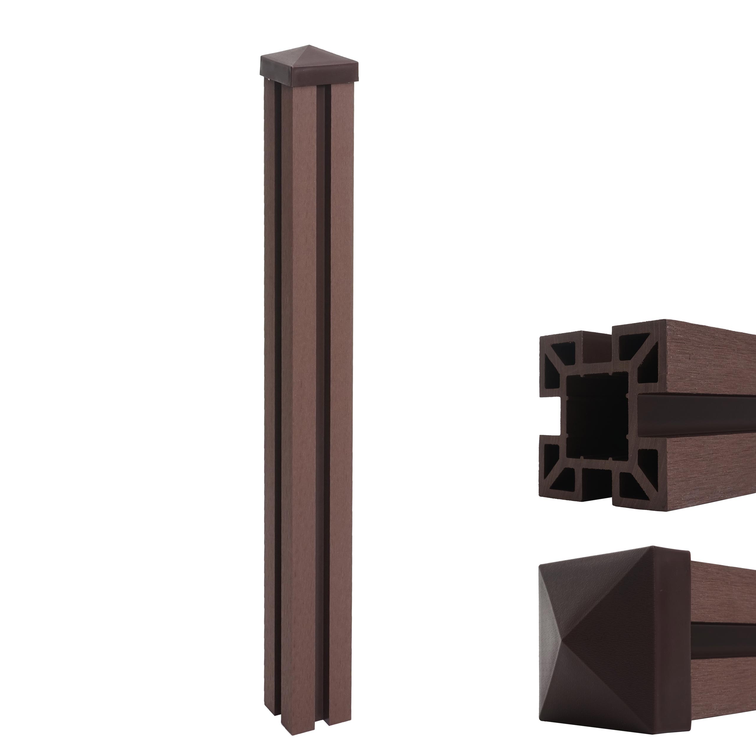 WPC-Pfosten Savoie-WPC-Zaun, Pfeiler Pfahl, Stecksystem ~ 98cm, braun - Bild 1