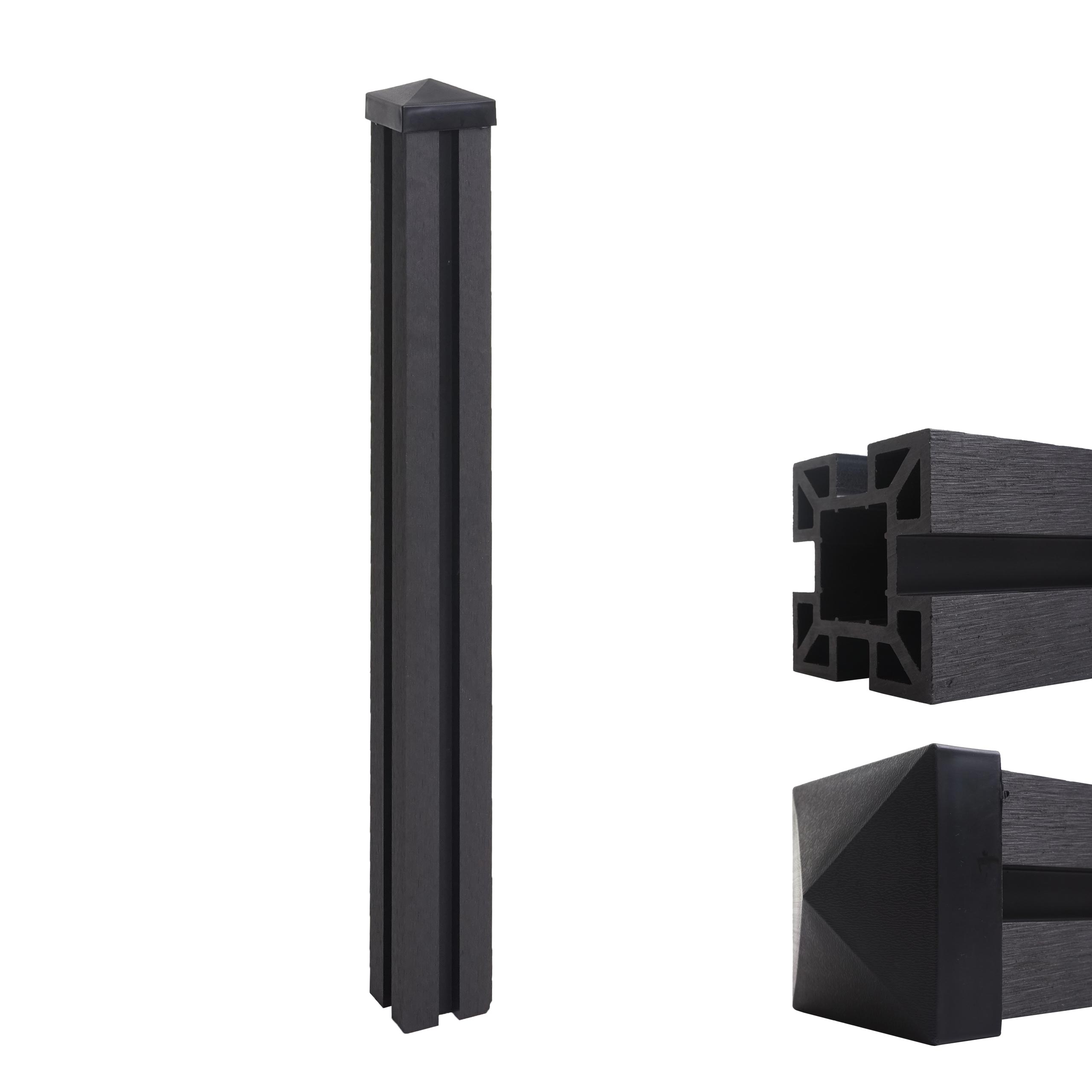 WPC-Pfosten Savoie-WPC-Zaun, Pfeiler Pfahl, Stecksystem ~ 98cm, anthrazit - Bild 1