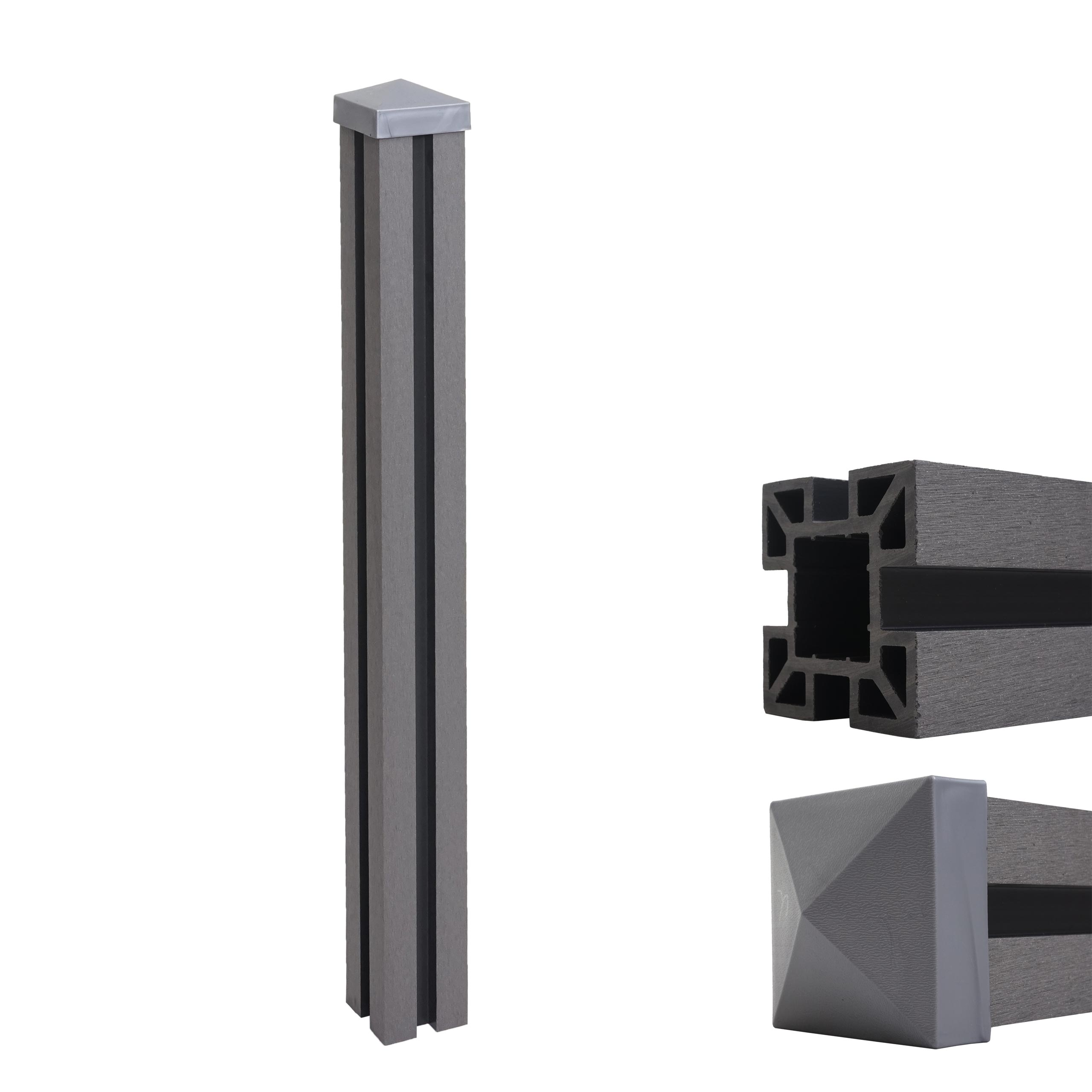 WPC-Pfosten Savoie-WPC-Zaun, Pfeiler Pfahl, Stecksystem ~ 98cm, grau - Bild 1