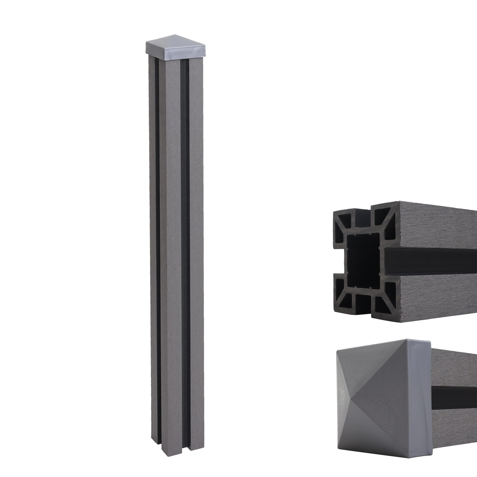 WPC-Pfosten Savoie-WPC-Zaun, Pfeiler Pfahl, Stecksystem ~ 98cm, grau | 04057651509198