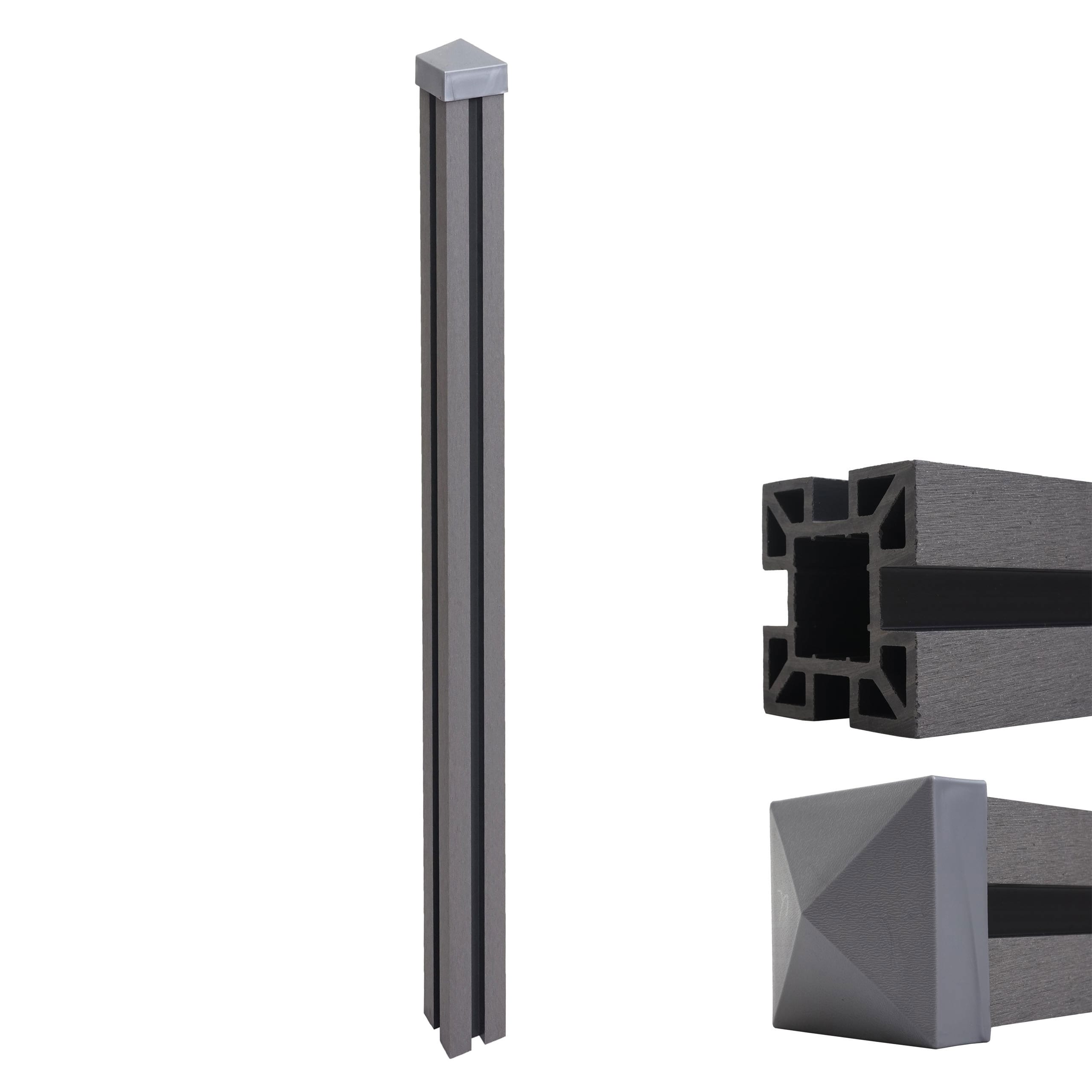 WPC-Pfosten Savoie-WPC-Zaun, Pfeiler Pfahl, Stecksystem ~ 240cm, grau - Bild 1