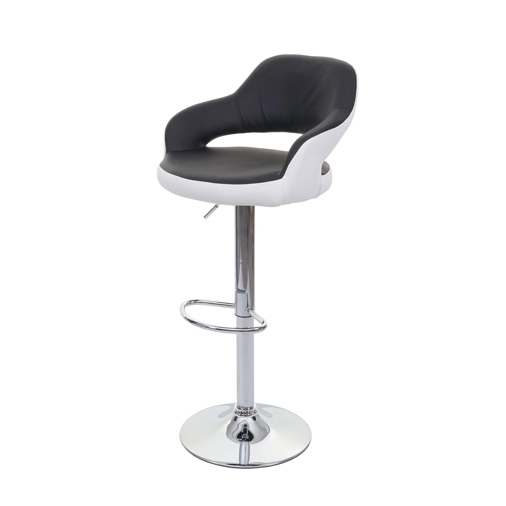 Barhocker MCW-F16, Barstuhl Tresenhocker Drehhocker, mit Lehne Kunstleder ~ schwarz-weiß