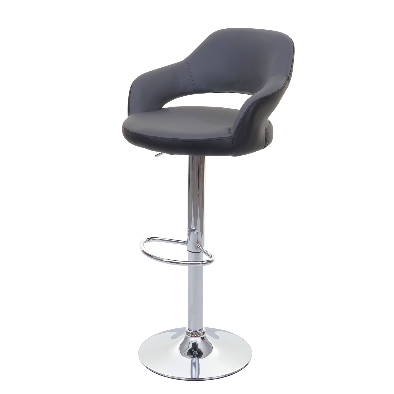 Barhocker MCW-F16, Barstuhl Tresenhocker Drehhocker, mit Lehne Kunstleder ~ grau-schwarz