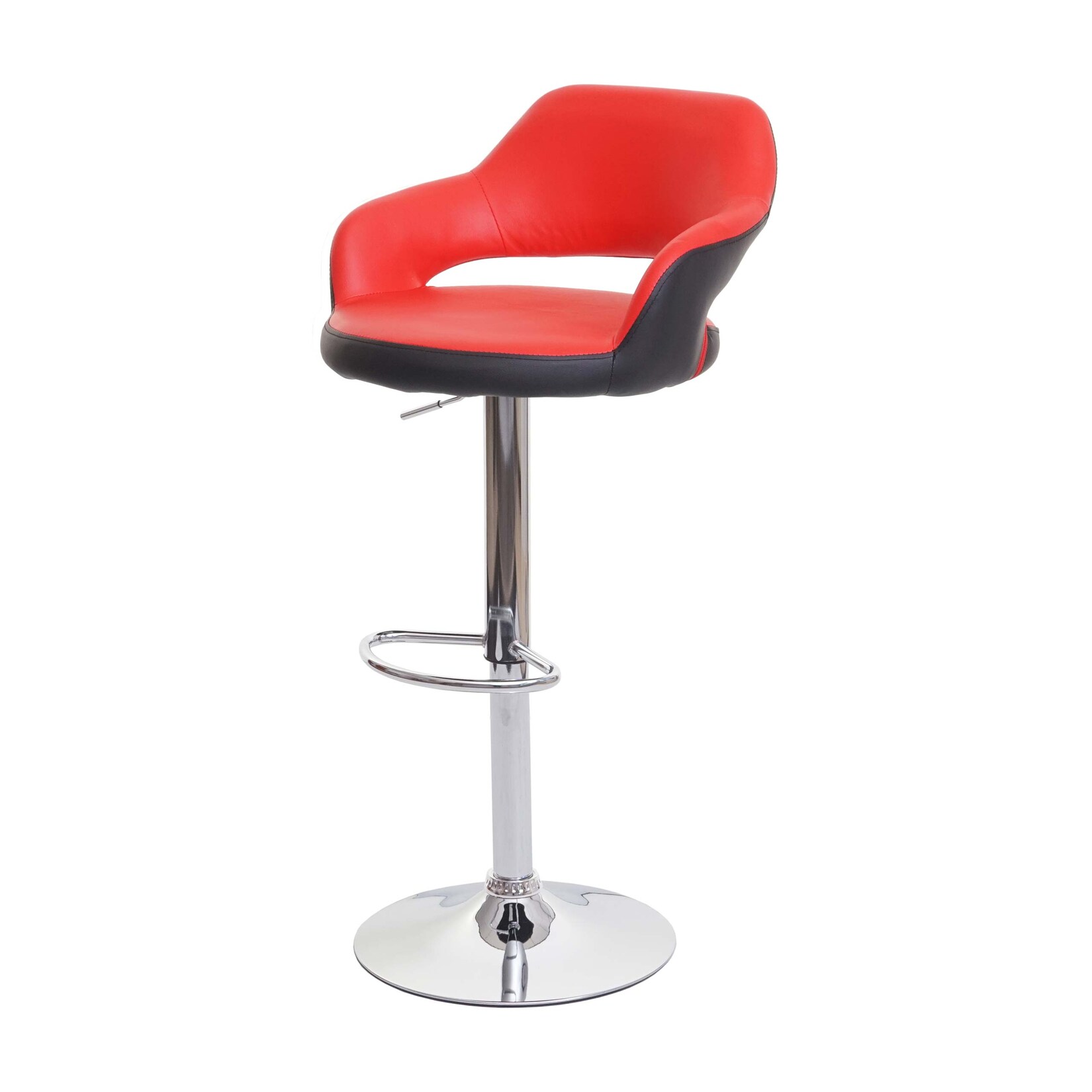 Barhocker MCW-F16, Barstuhl Tresenhocker Drehhocker, mit Lehne Kunstleder ~ rot-schwarz | 04057651493961