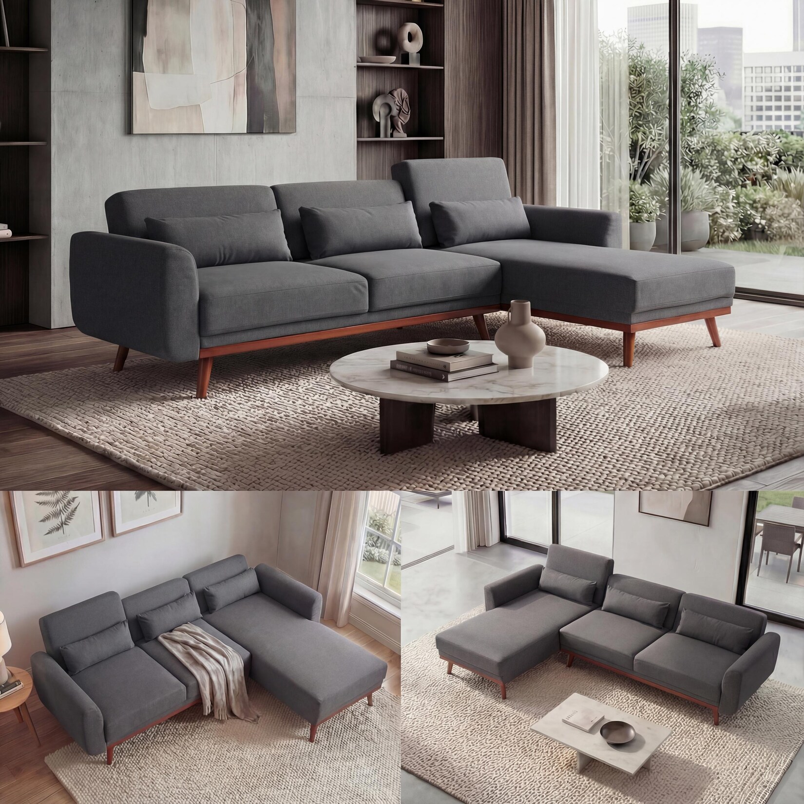 Sofa MCW-J20, Couch Ecksofa, L-Form 3-Sitzer Liegefläche Schlaffunktion Stoff/Textil 280cm ~ anthrazit-grau