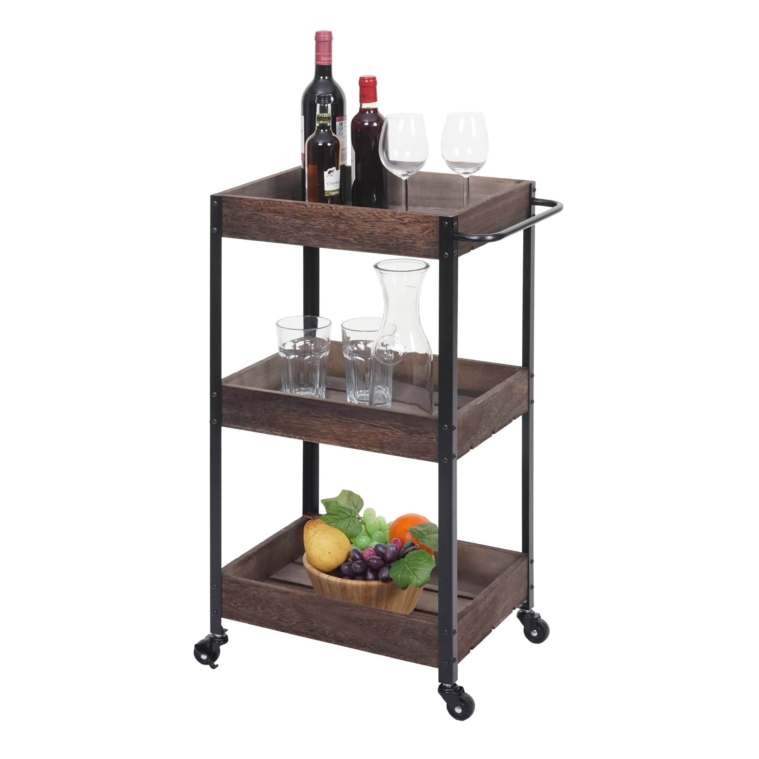 Servierwagen MCW-H22, K&uuml;chenwagen Barwagen Teewagen Beistellwagen Rollwagen, Massiv-Holz ~ shabby braun - Bild 1