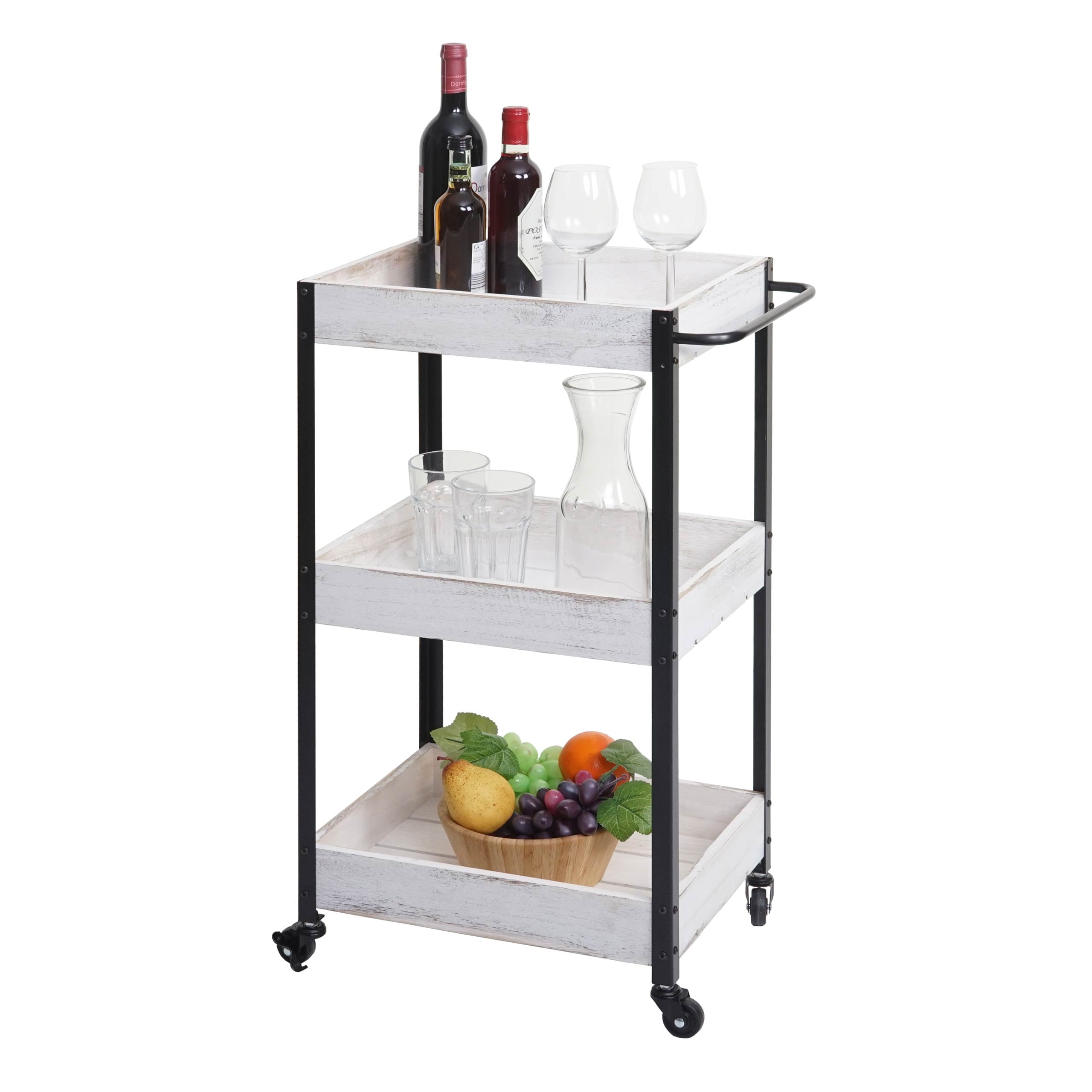 Servierwagen MCW-H22, K&uuml;chenwagen Barwagen Teewagen Beistellwagen Rollwagen, Massiv-Holz ~ shabby wei&szlig; - Bild 1