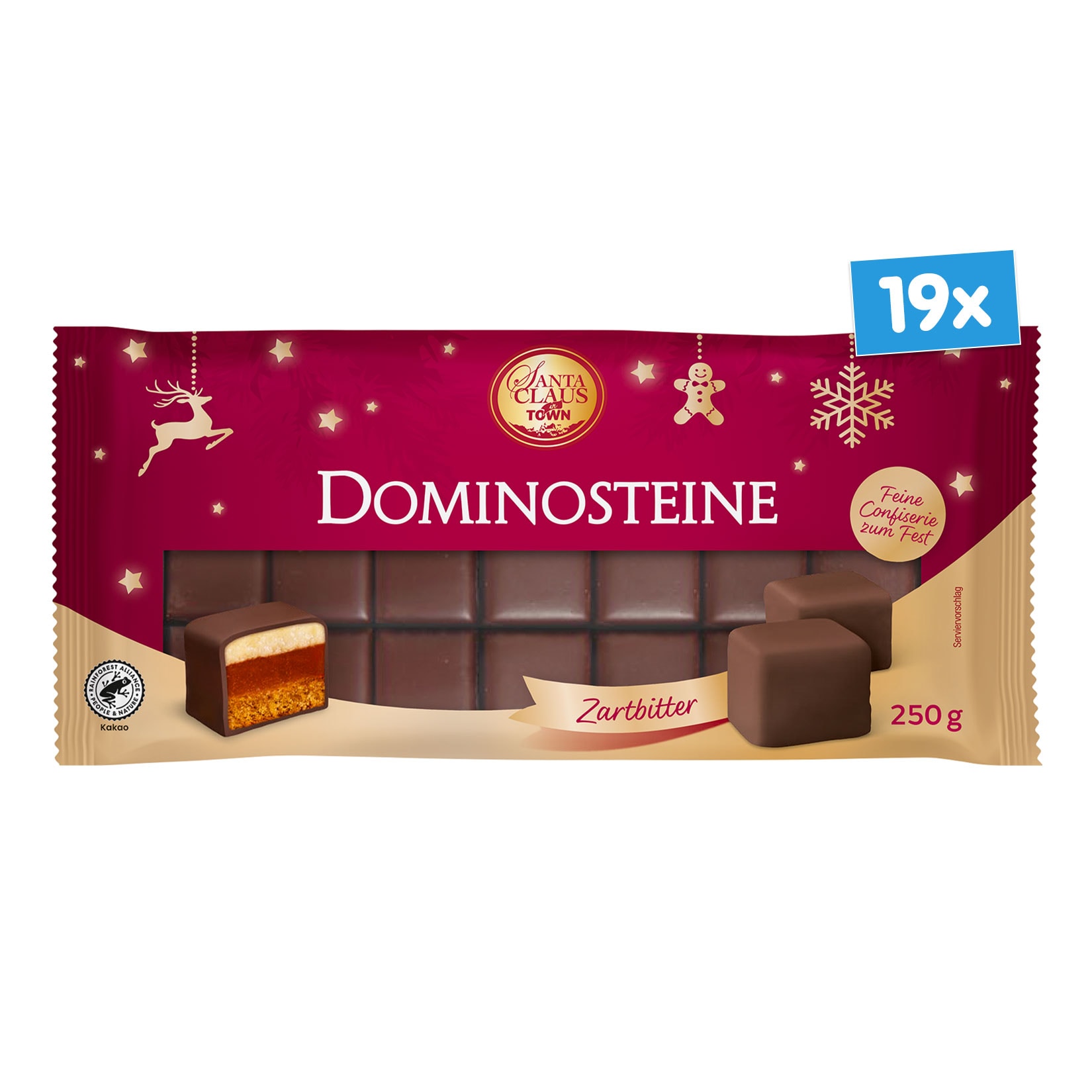 Santa Claus in Town Dominosteine Zartbitter 250 g, 19er Pack